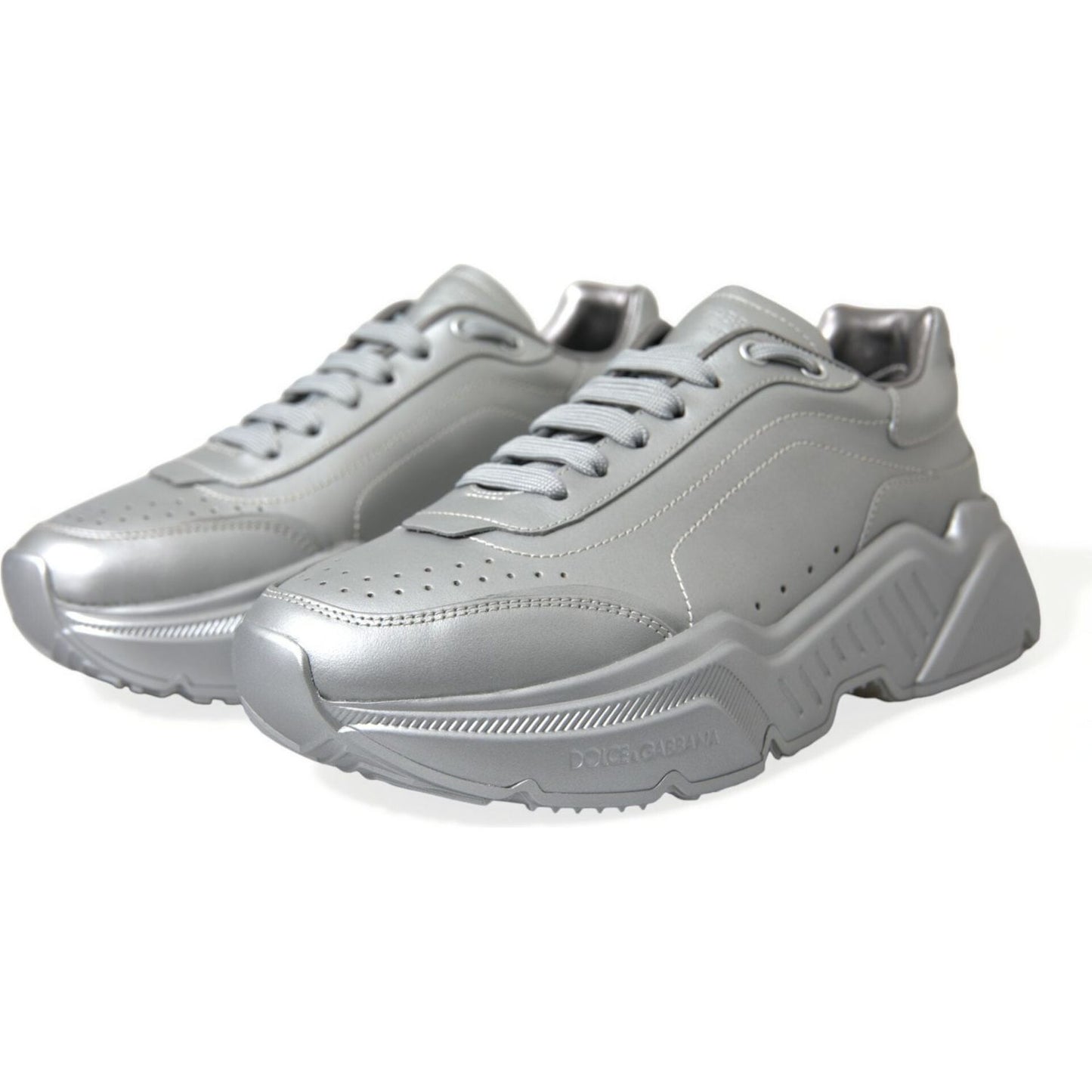 Dolce & Gabbana Elegant Silver Calfskin Leather Sneakers Dolce & Gabbana Dark Gray