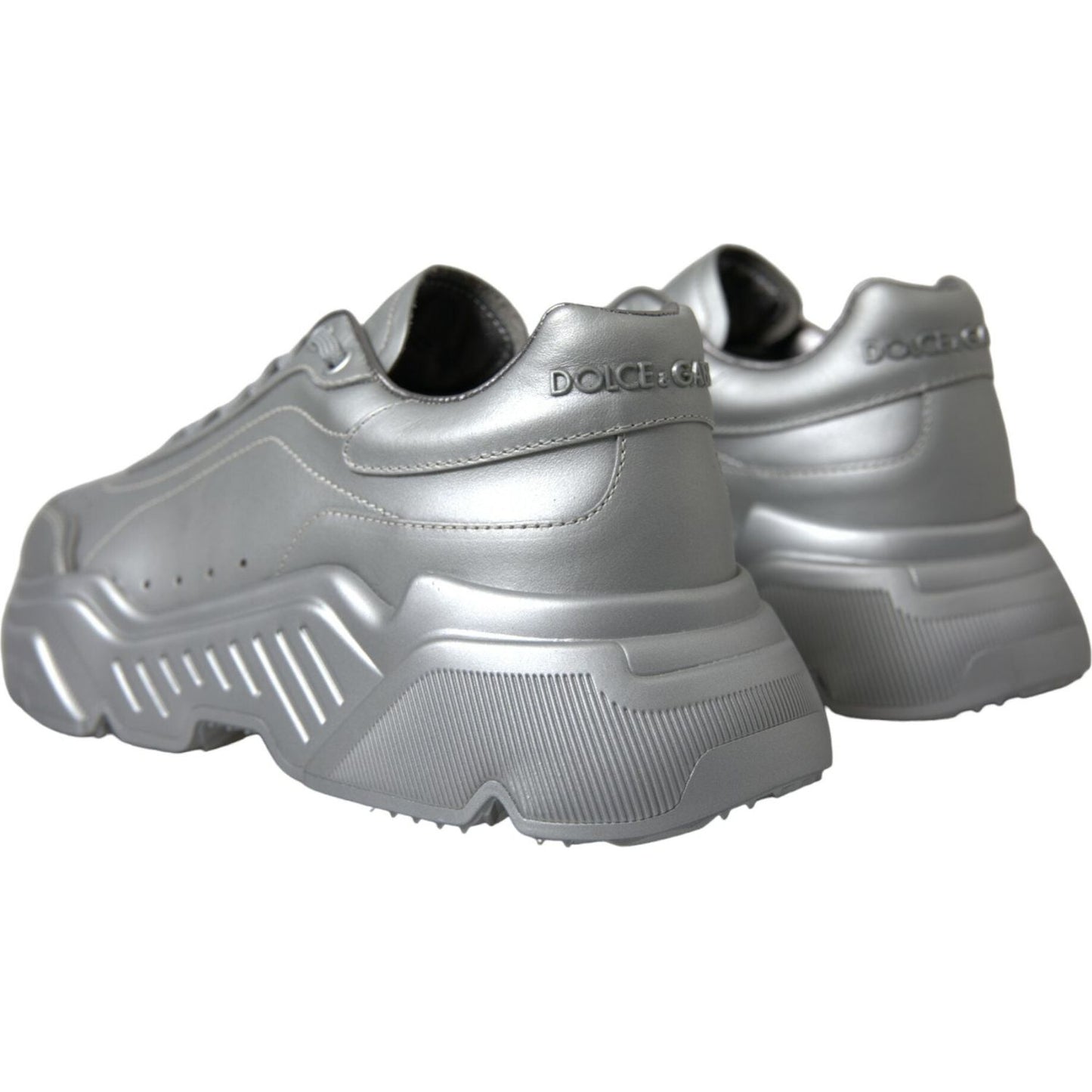 Dolce & Gabbana Elegant Silver Calfskin Leather Sneakers Dolce & Gabbana Light Slate Gray