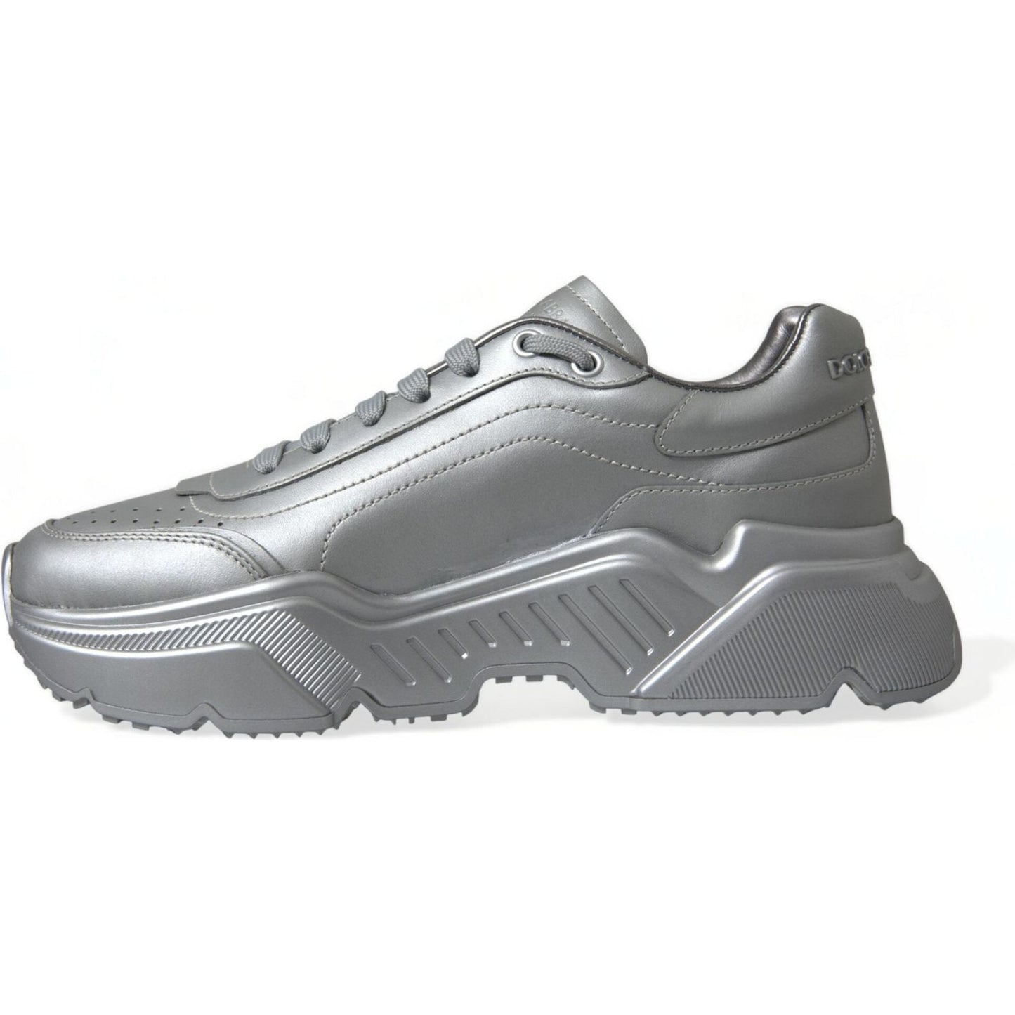 Dolce & Gabbana Elegant Silver Calfskin Leather Sneakers Dolce & Gabbana Slate Gray