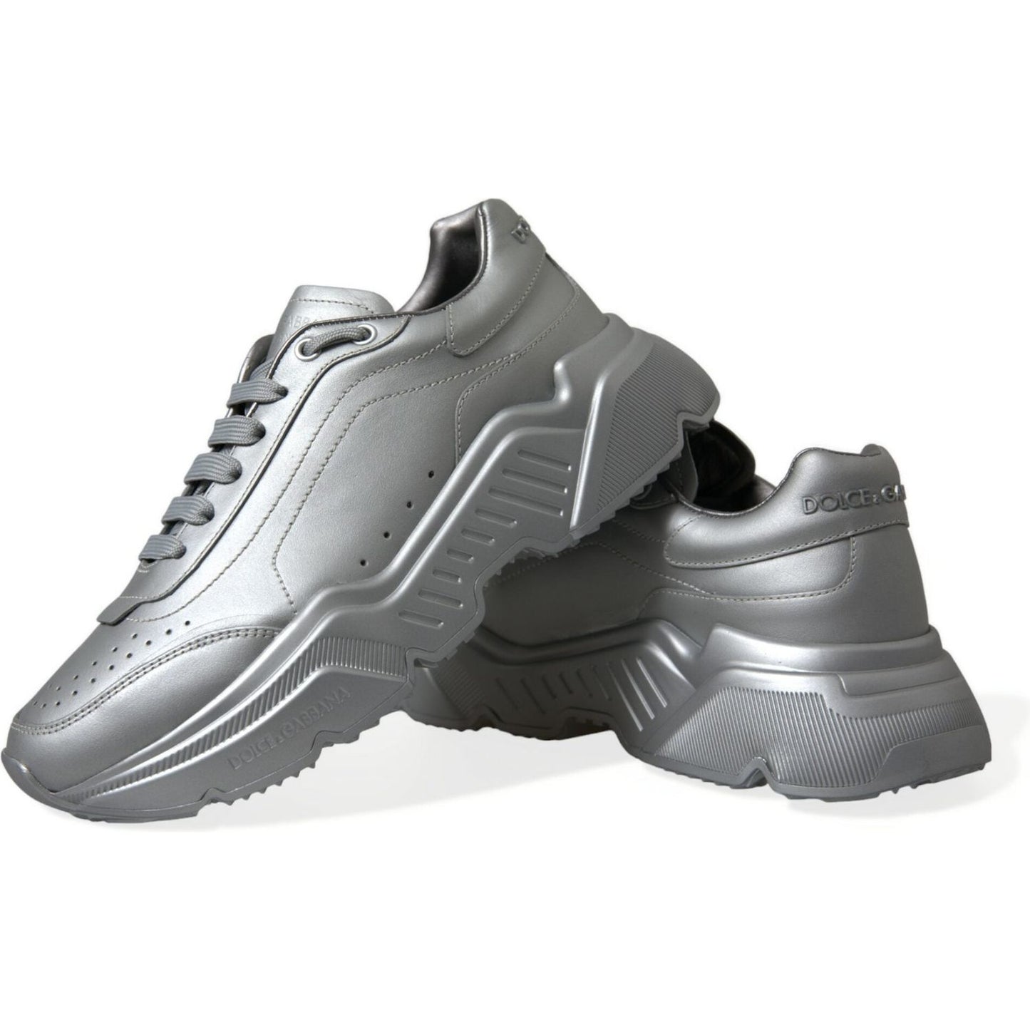 Dolce & Gabbana Elegant Silver Calfskin Leather Sneakers Dolce & Gabbana Dim Gray