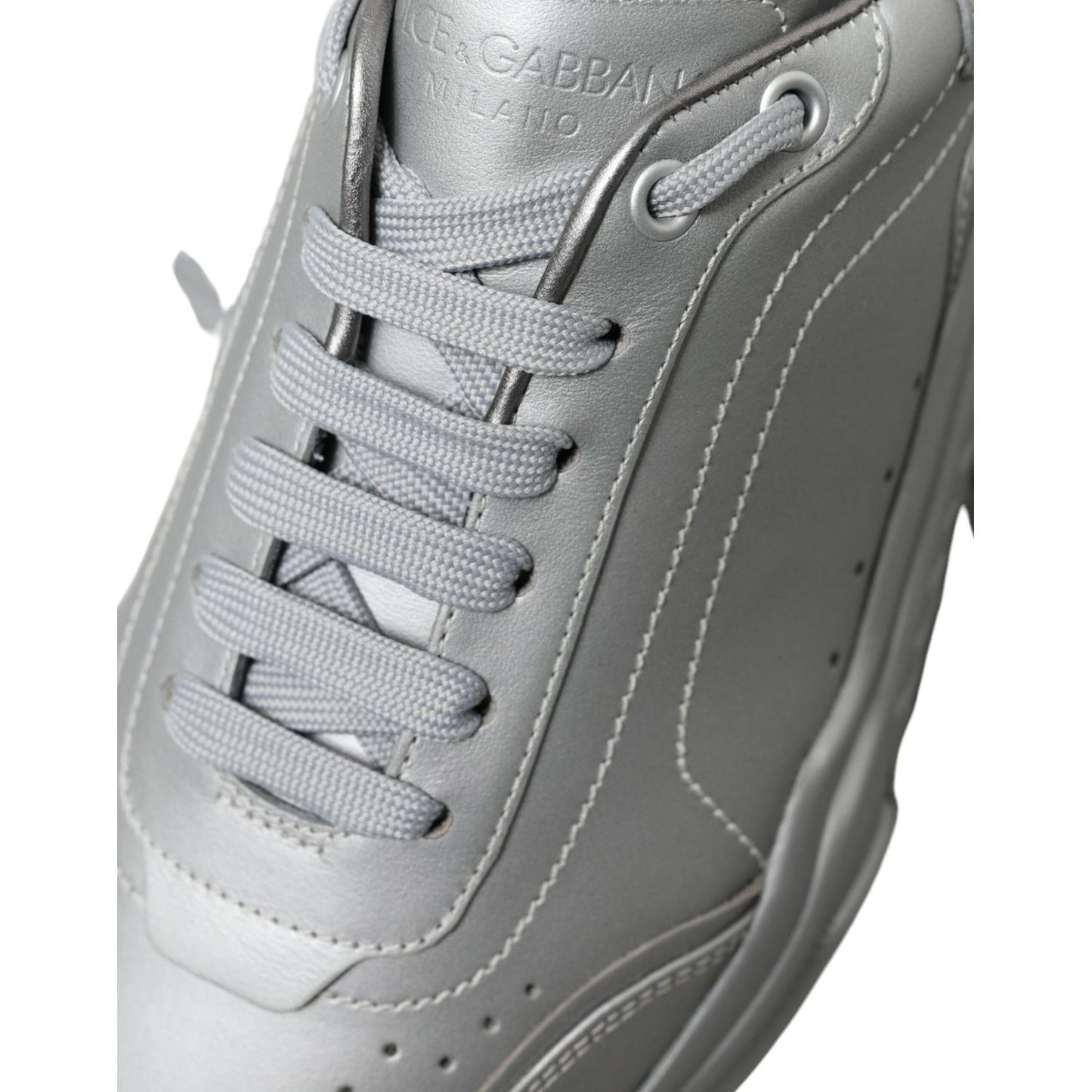 Dolce & Gabbana Elegant Silver Calfskin Leather Sneakers Dolce & Gabbana Slate Gray