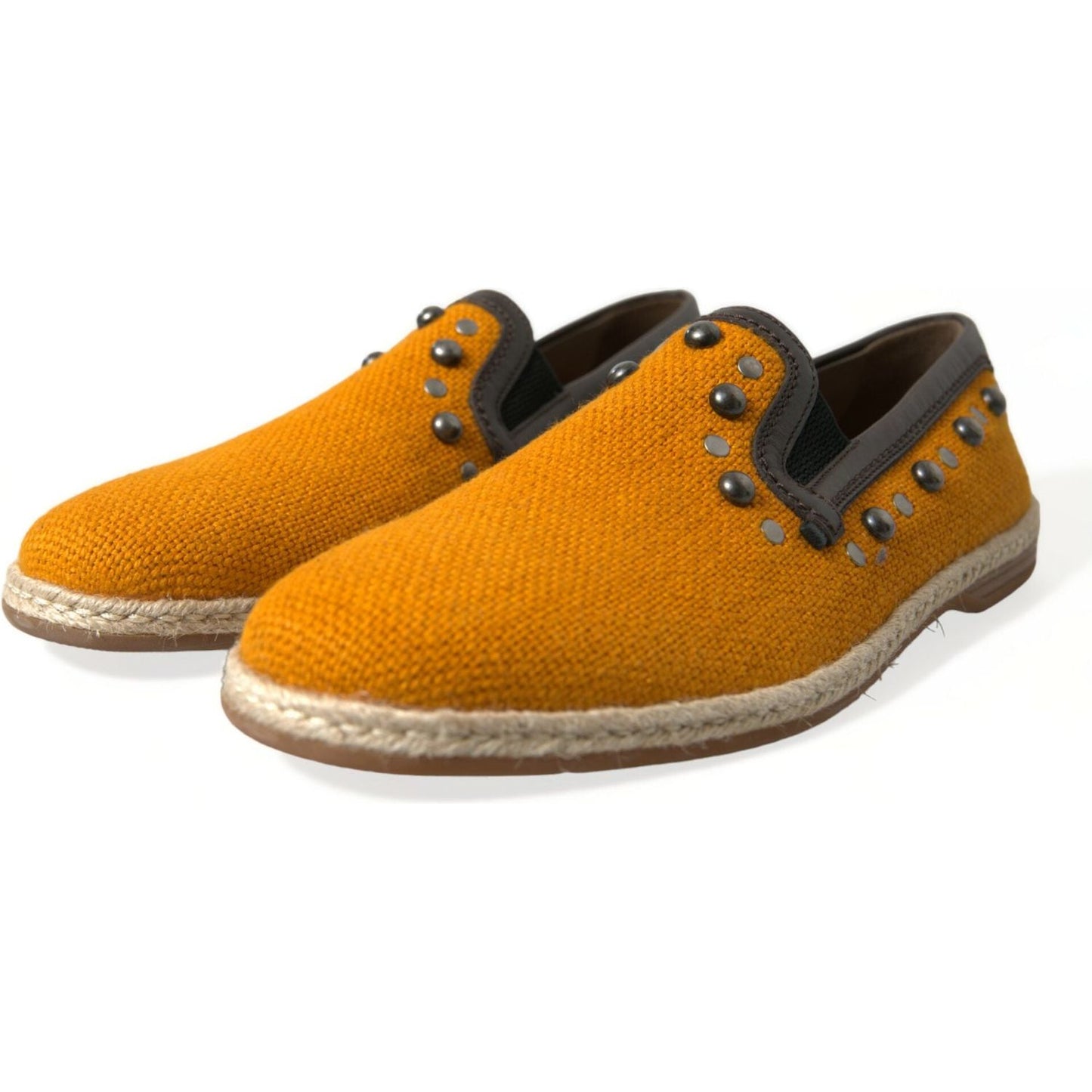 Dolce & Gabbana Exclusive Orange Canvas Loafers with Studs Dolce & Gabbana Dark Goldenrod