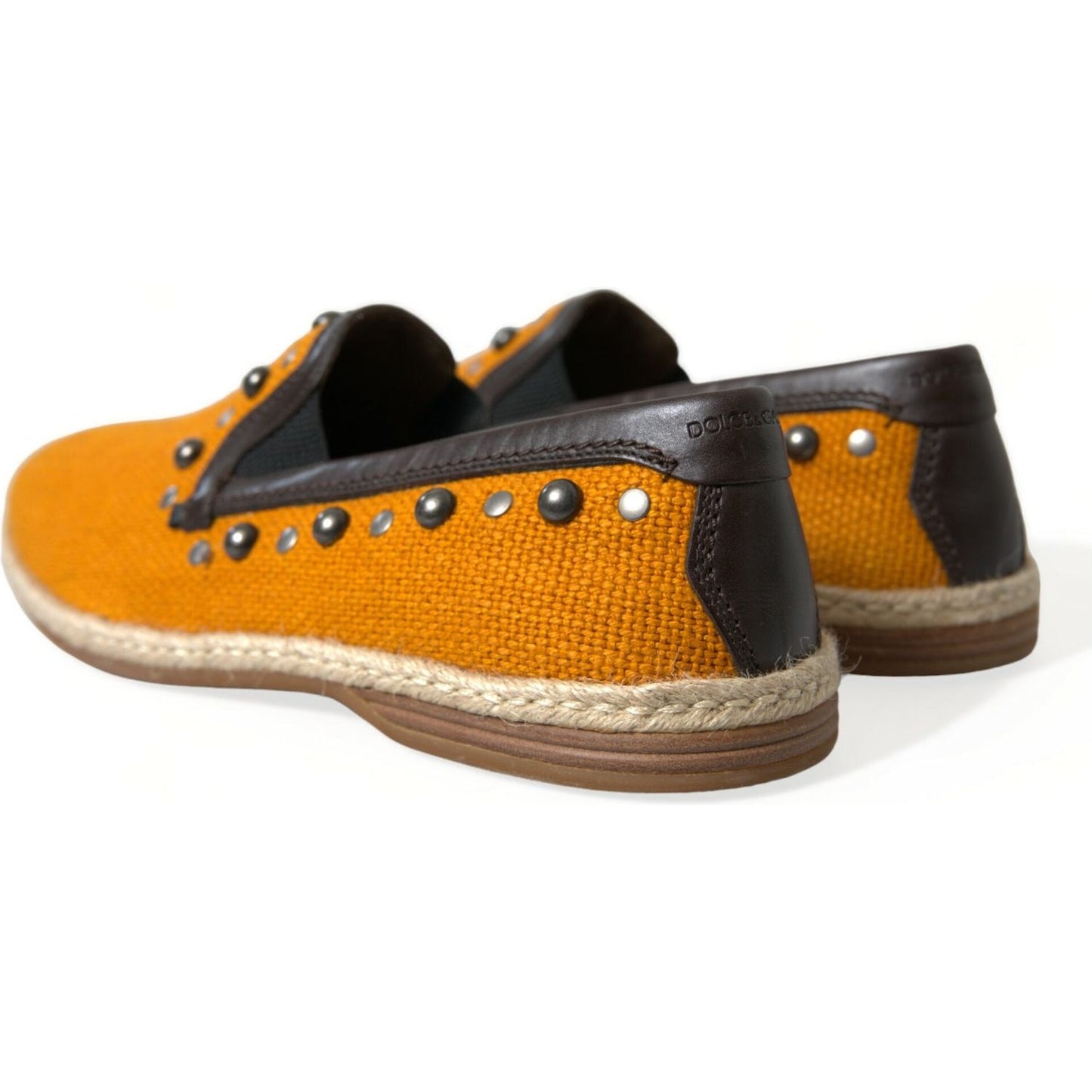 Dolce & Gabbana Exclusive Orange Canvas Loafers with Studs Dolce & Gabbana Chocolate