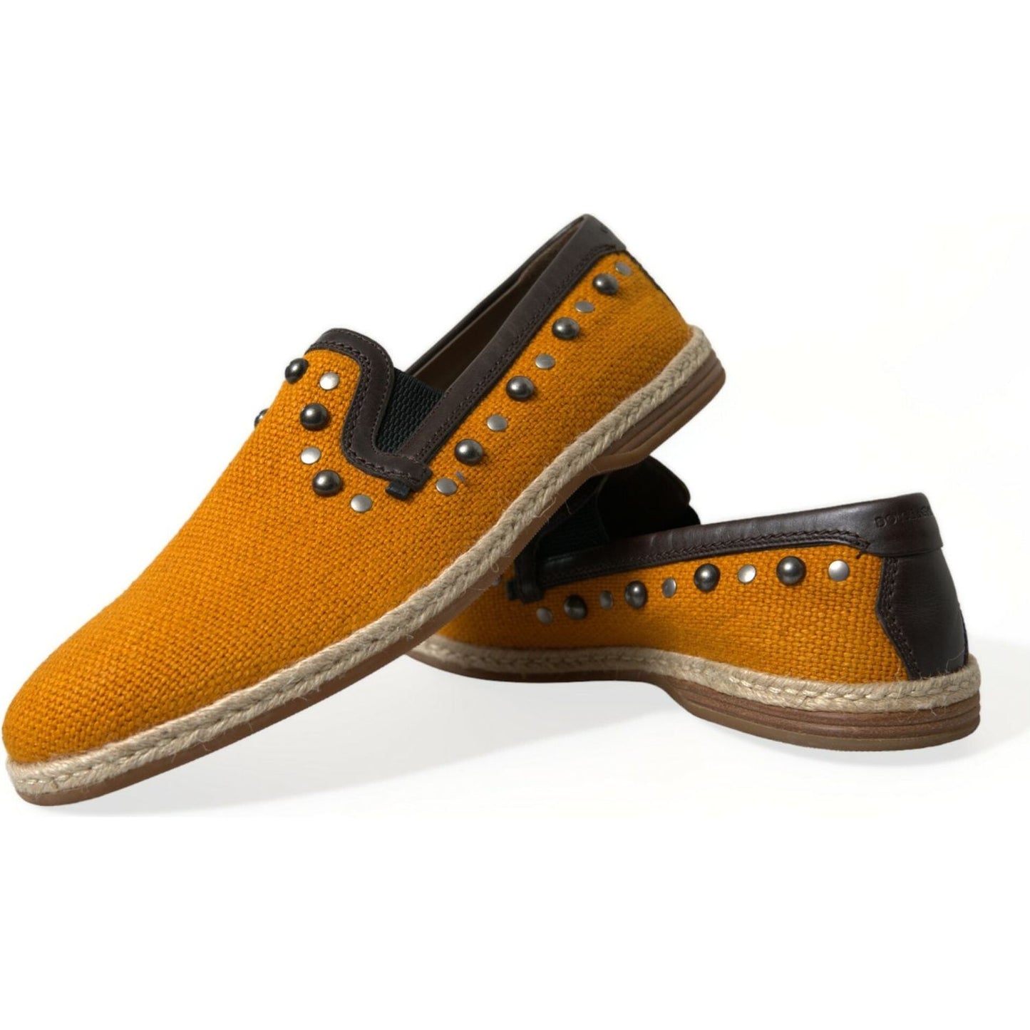 Dolce & Gabbana Exclusive Orange Canvas Loafers with Studs Dolce & Gabbana Sienna