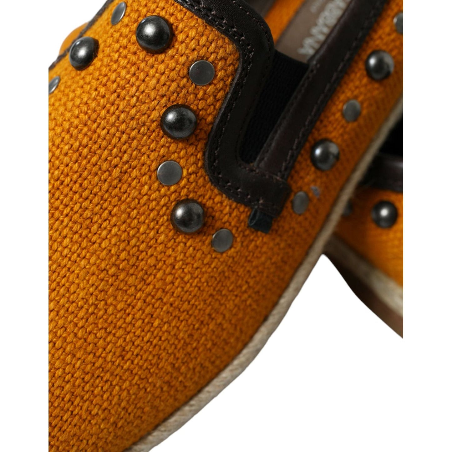 Dolce & Gabbana Exclusive Orange Canvas Loafers with Studs Dolce & Gabbana Saddle Brown