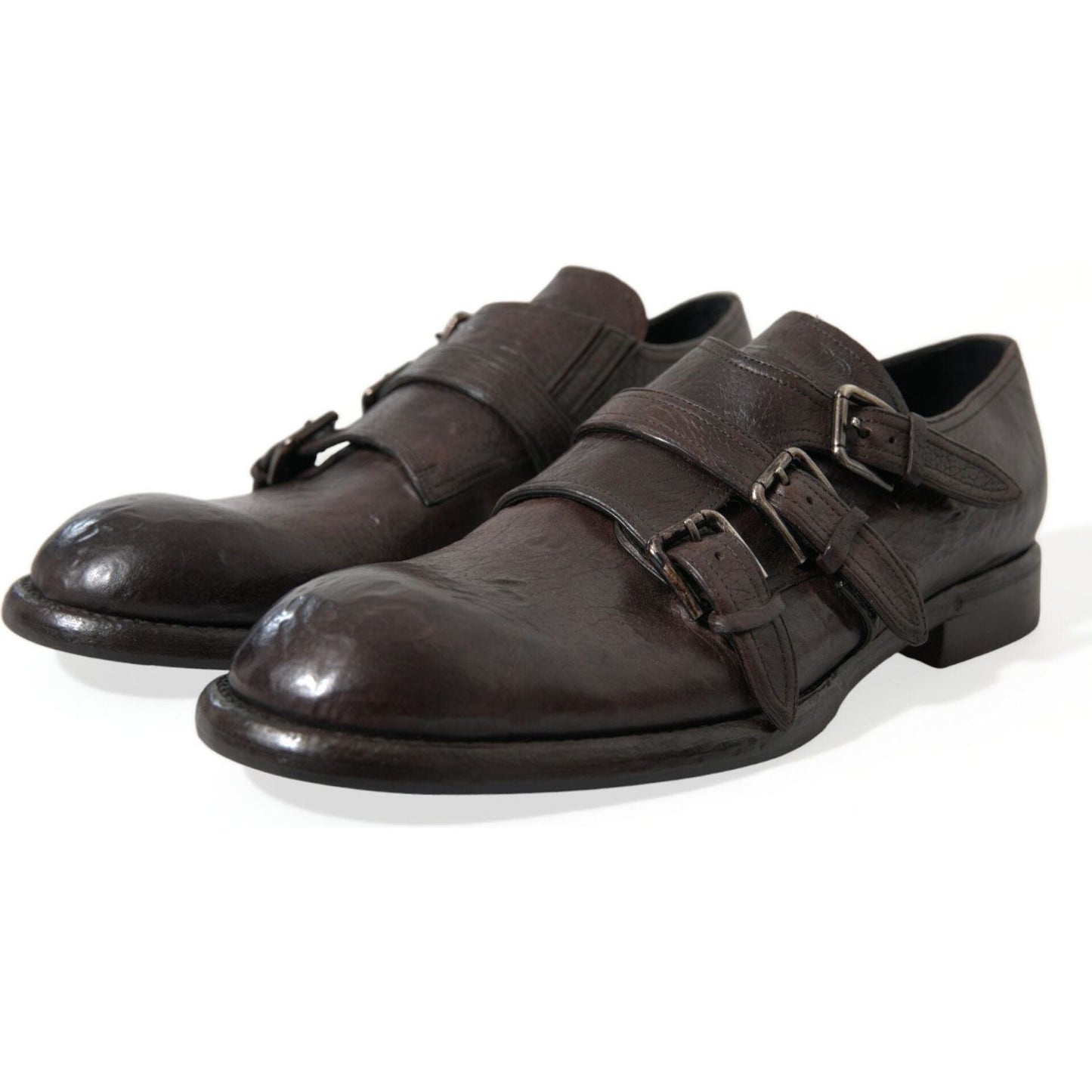 Dolce & Gabbana Elegant Triple Buckle Leather Dress Shoes Dolce & Gabbana Dark Slate Gray