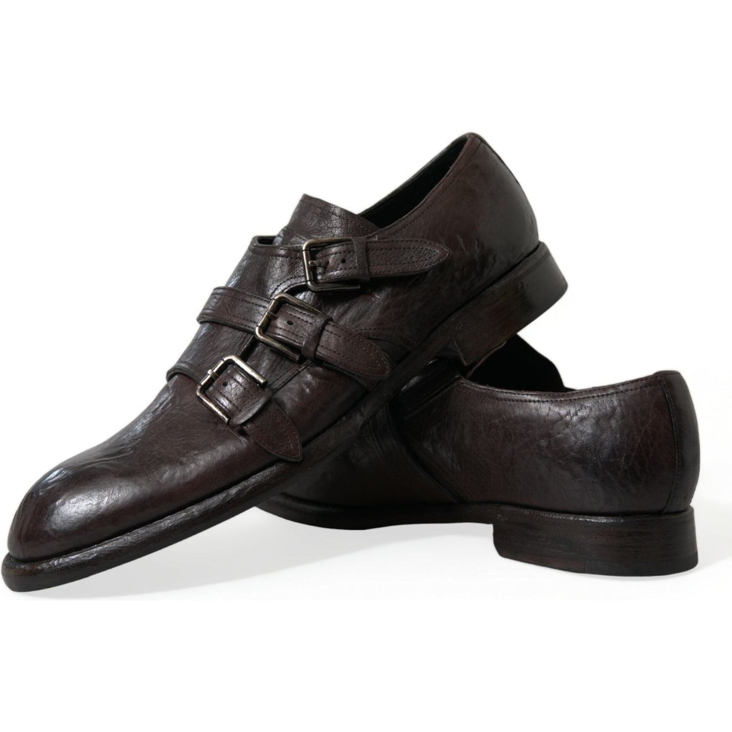 Dolce & Gabbana Elegant Triple Buckle Leather Dress Shoes Dolce & Gabbana Black