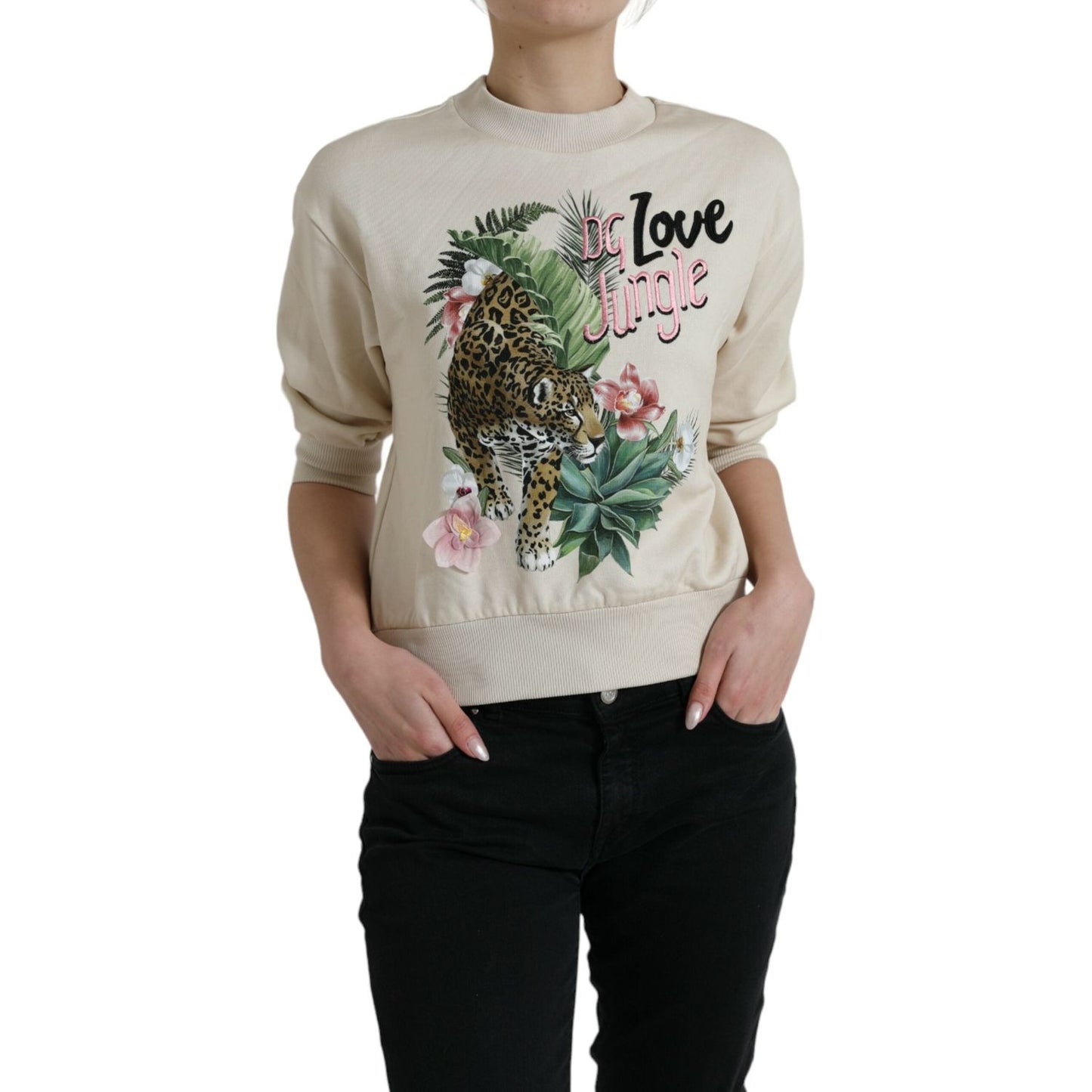Dolce & Gabbana Elegant Jungle Print Crewneck Sweater Dolce & Gabbana Dark Gray