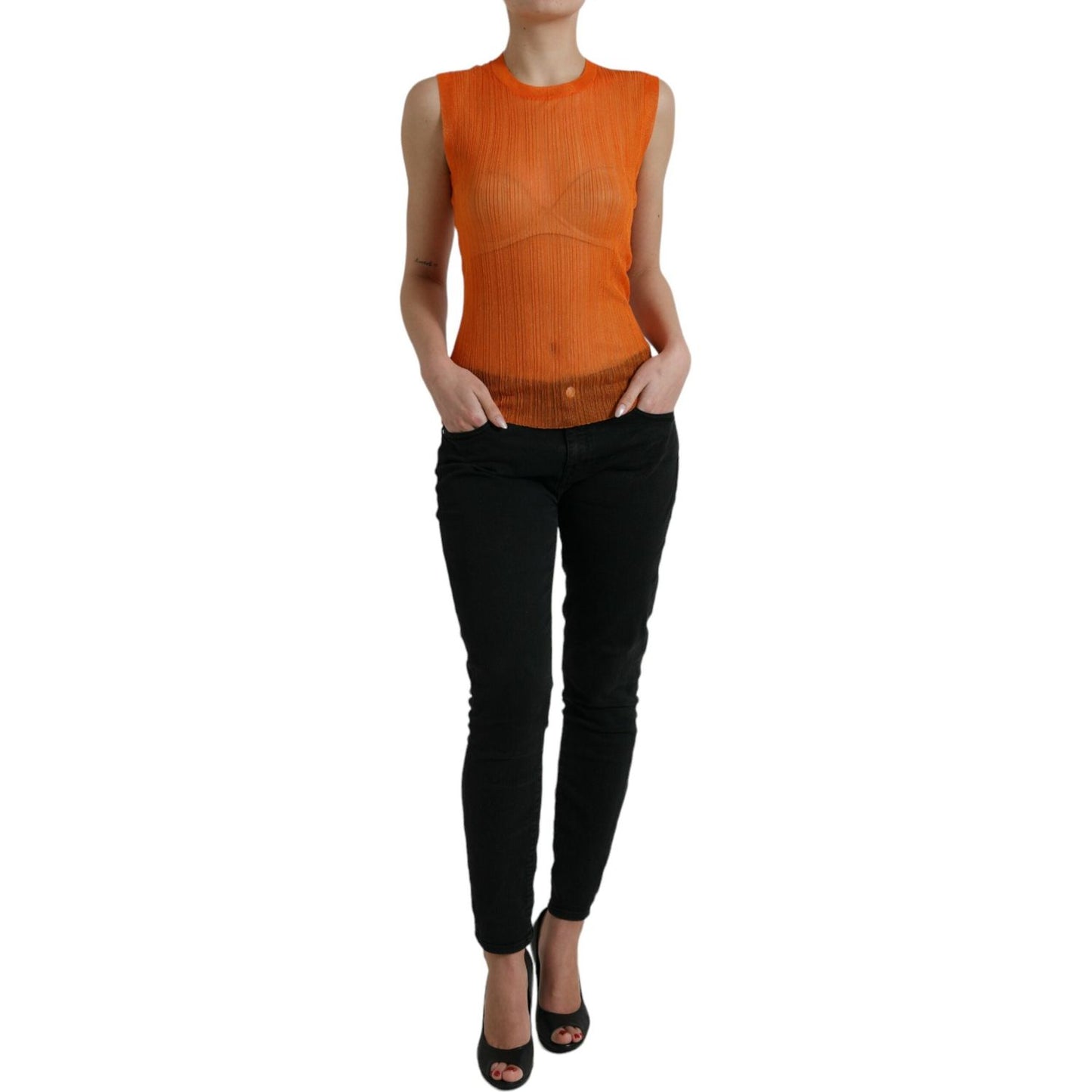 Dolce & Gabbana Chic Orange Crew Neck Tank Top Dolce & Gabbana Black