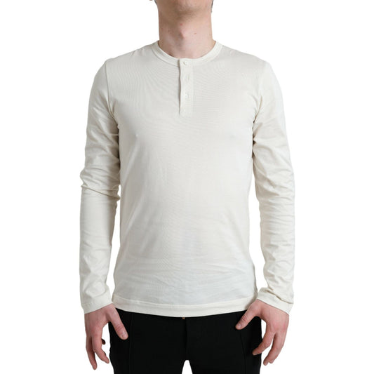 Dolce & Gabbana Off White Cotton Henley Pullover Sweater
