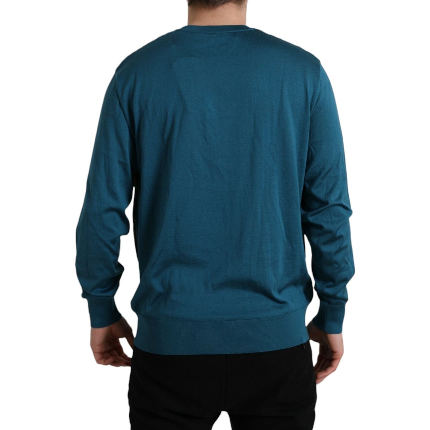 Dolce & Gabbana Silk V-Neck Peacock Feather Sweater Dolce & Gabbana Dark Slate Gray