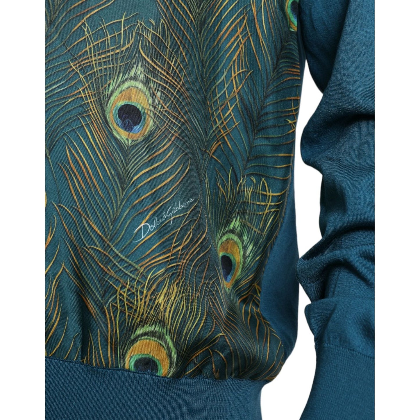 Dolce & Gabbana Silk V-Neck Peacock Feather Sweater Dolce & Gabbana Dark Slate Gray