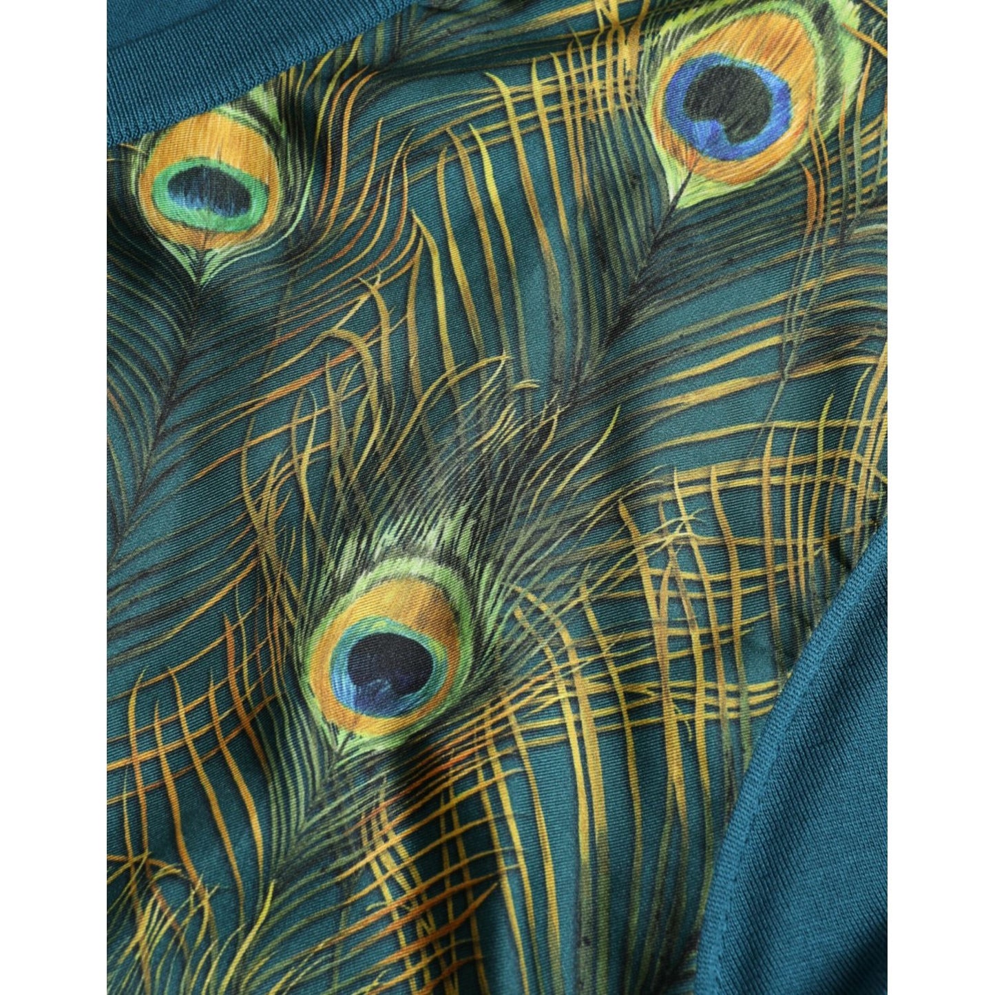 Dolce & Gabbana Silk V-Neck Peacock Feather Sweater Dolce & Gabbana Dark Slate Gray