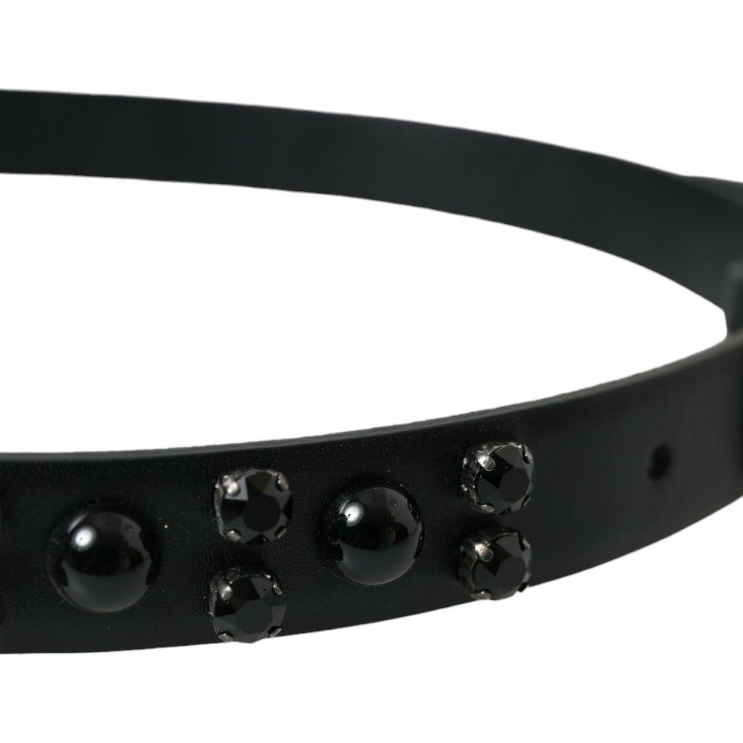 Dolce & Gabbana Black Embellished Leather Engraved Buckle Belt WMB343-95