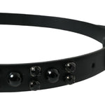 Dolce & Gabbana Black Embellished Leather Engraved Buckle Belt WMB343-95