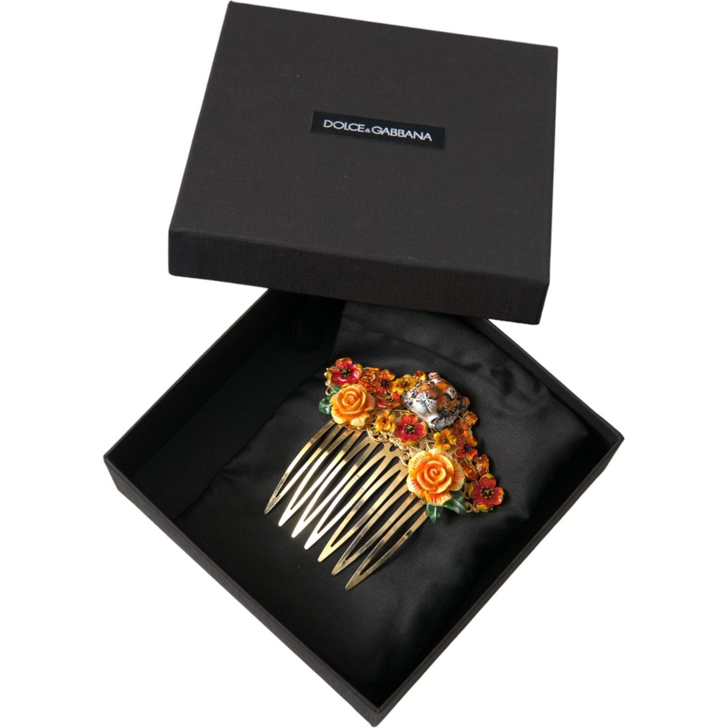 Dolce & Gabbana Gold Brass Crystal Leopard Floral Hair Comb Dolce & Gabbana Dark Slate Gray