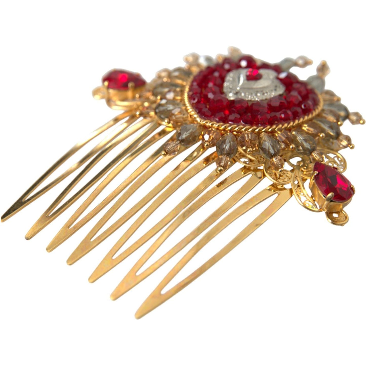 Dolce & Gabbana Gold Brass Crystal Heart Women Hair Comb Dolce & Gabbana Dark Khaki
