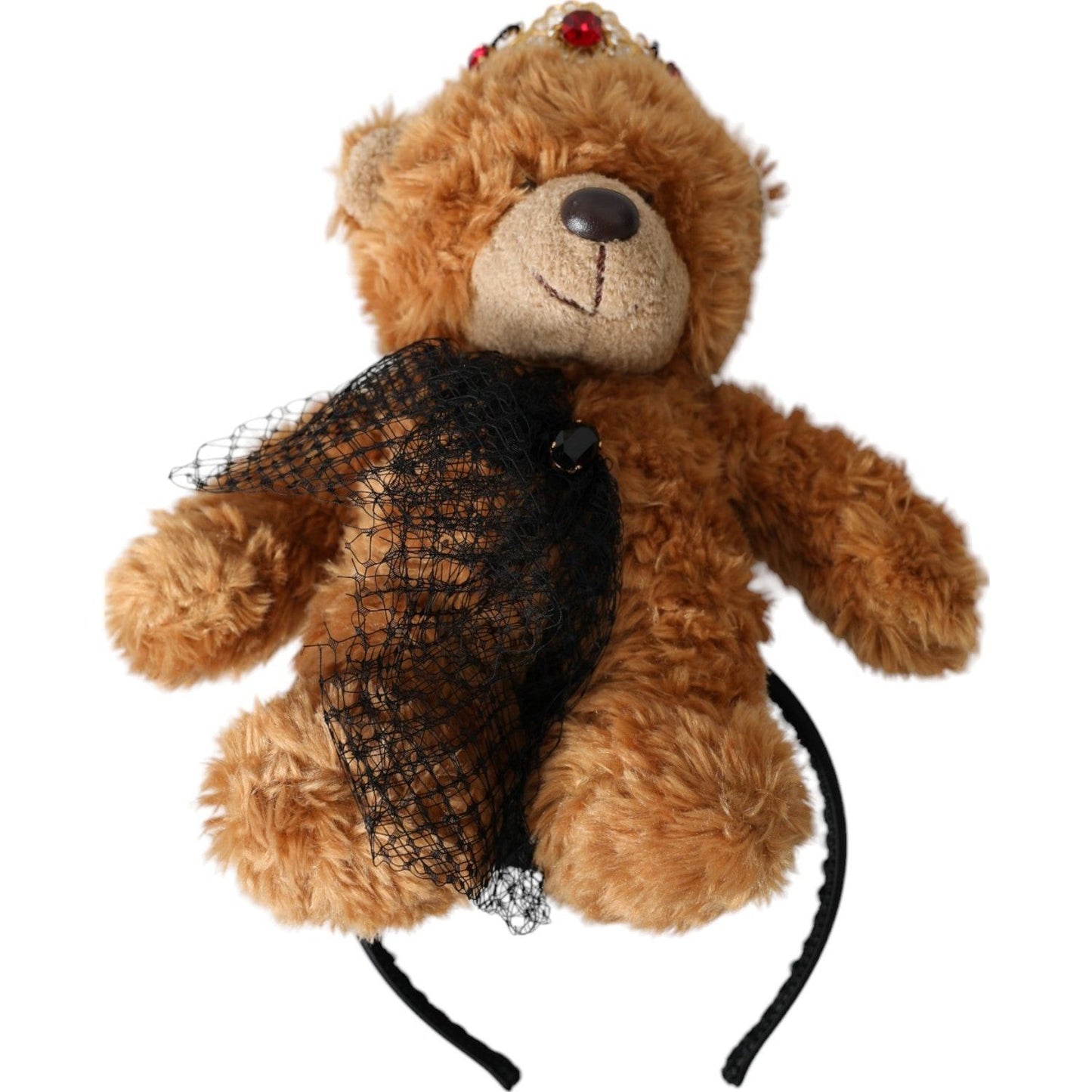 Dolce & Gabbana Brown Teddy Bear Gold Crystal Crown Hair Band Diadem Dolce & Gabbana Sienna