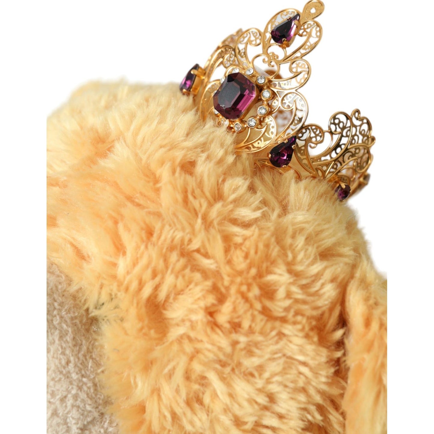Dolce & Gabbana Brown Teddy Bear Gold Crystal Crown Hair Band Diadem Dolce & Gabbana Tan