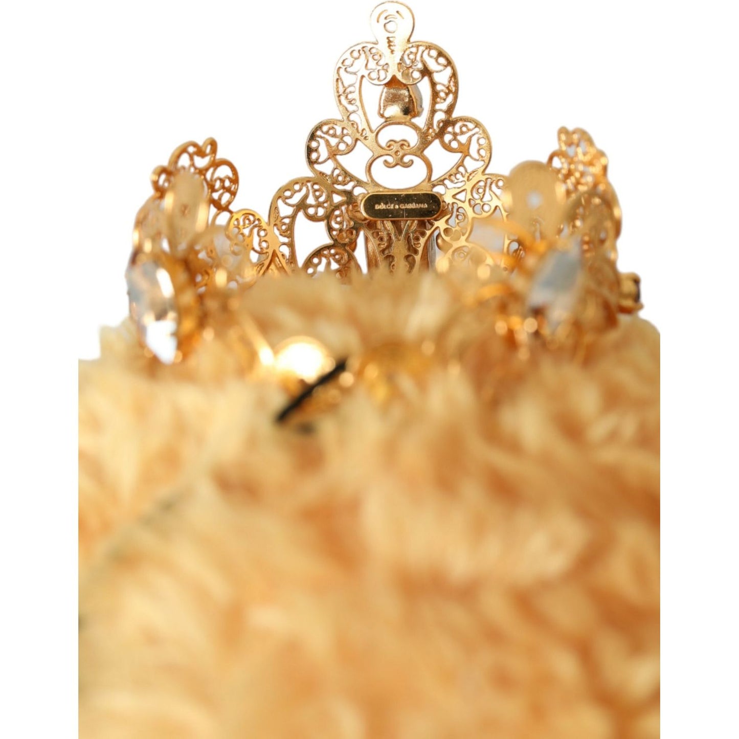 Dolce & Gabbana Brown Teddy Bear Gold Crystal Crown Hair Band Diadem Dolce & Gabbana Sandy Brown