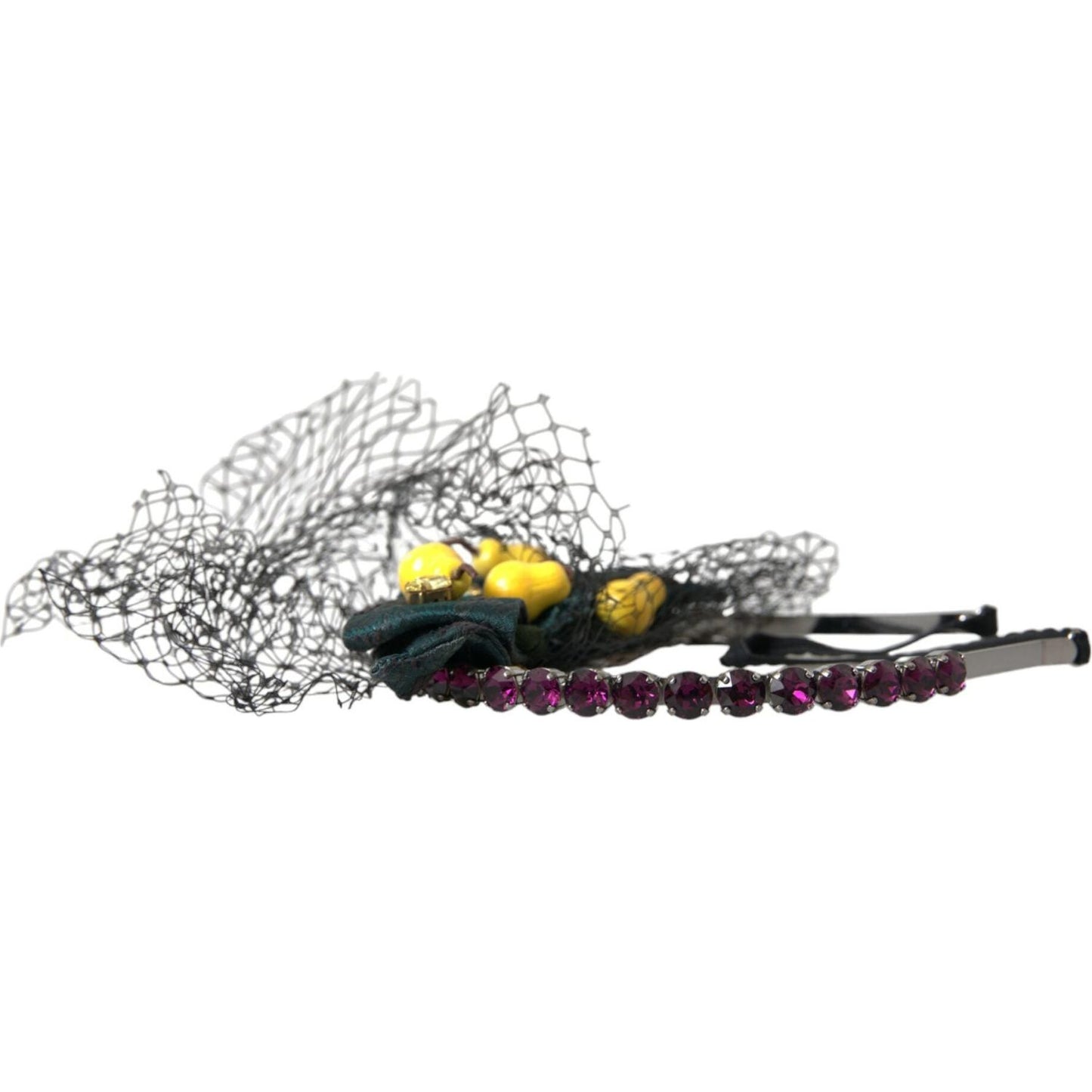 Dolce & Gabbana Black Lemons Sicily Purple Crystal Net Headband Diadem SMY101430