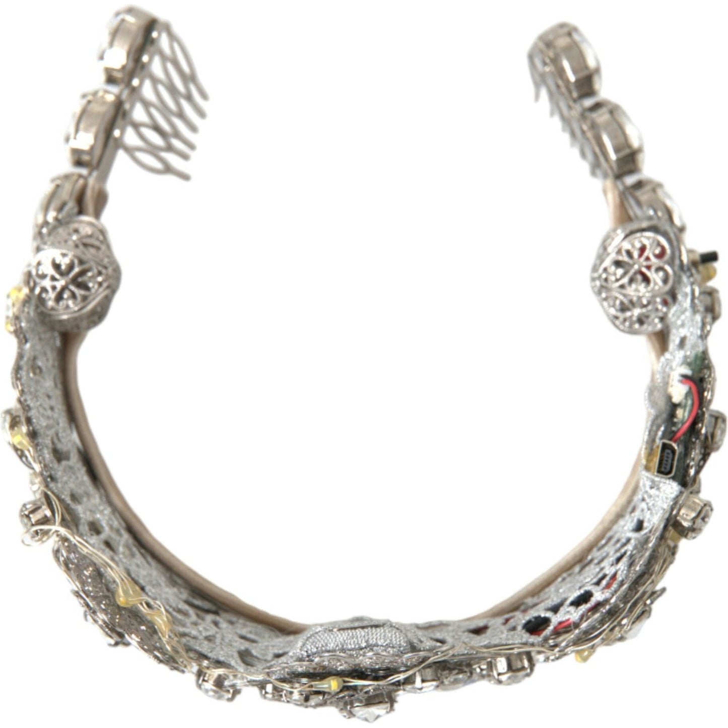 Dolce & Gabbana Silver Brass STRASS Crystal Crown Tiara LED Diadem Dolce & Gabbana Rosy Brown