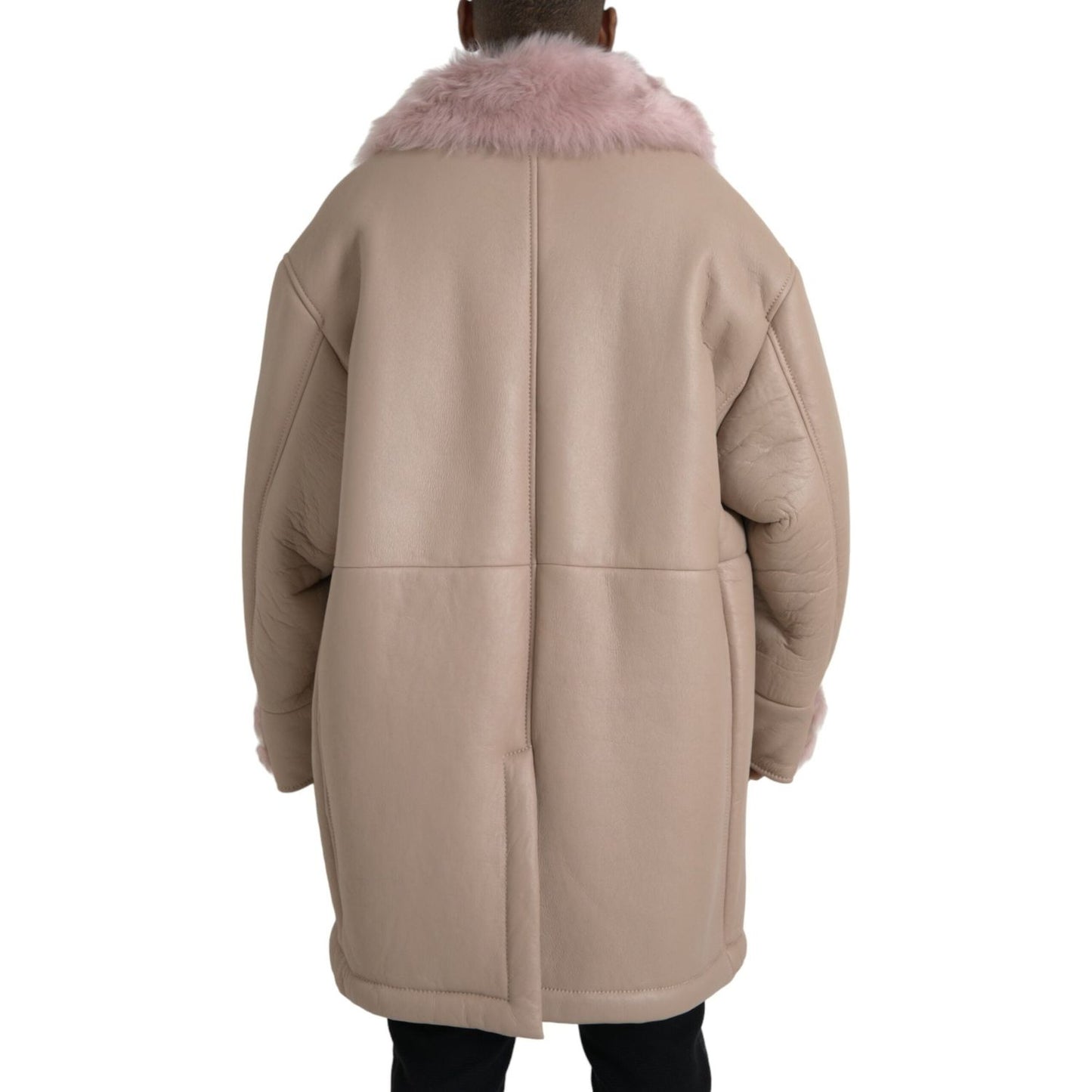Dolce & Gabbana Beige Pink Lamb Leather Shearling Coat Jacket Dolce & Gabbana Rosy Brown