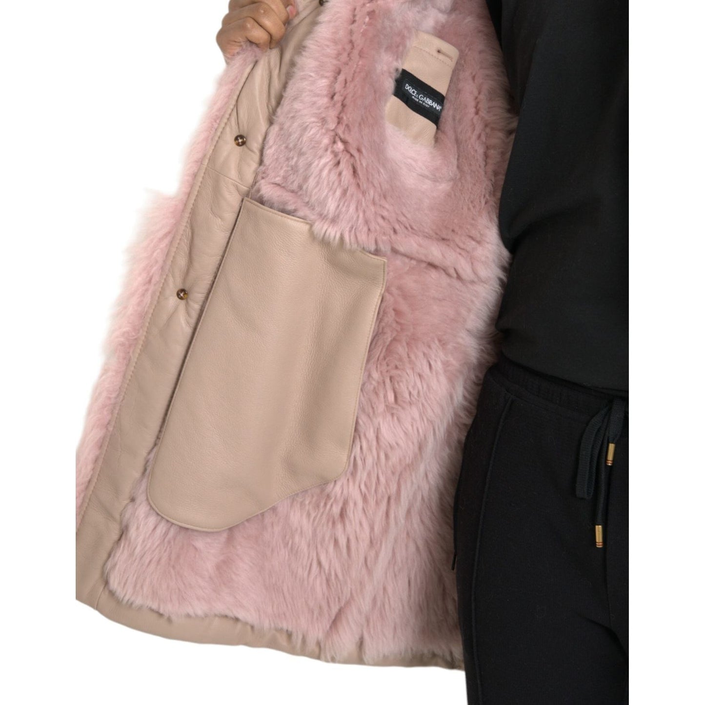 Dolce & Gabbana Beige Pink Lamb Leather Shearling Coat Jacket Dolce & Gabbana Rosy Brown