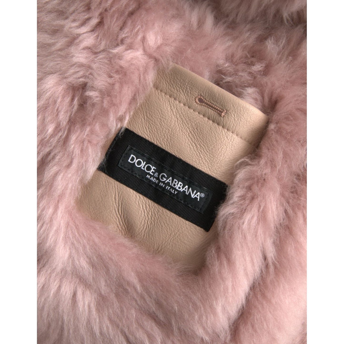 Dolce & Gabbana Beige Pink Lamb Leather Shearling Coat Jacket Dolce & Gabbana Rosy Brown