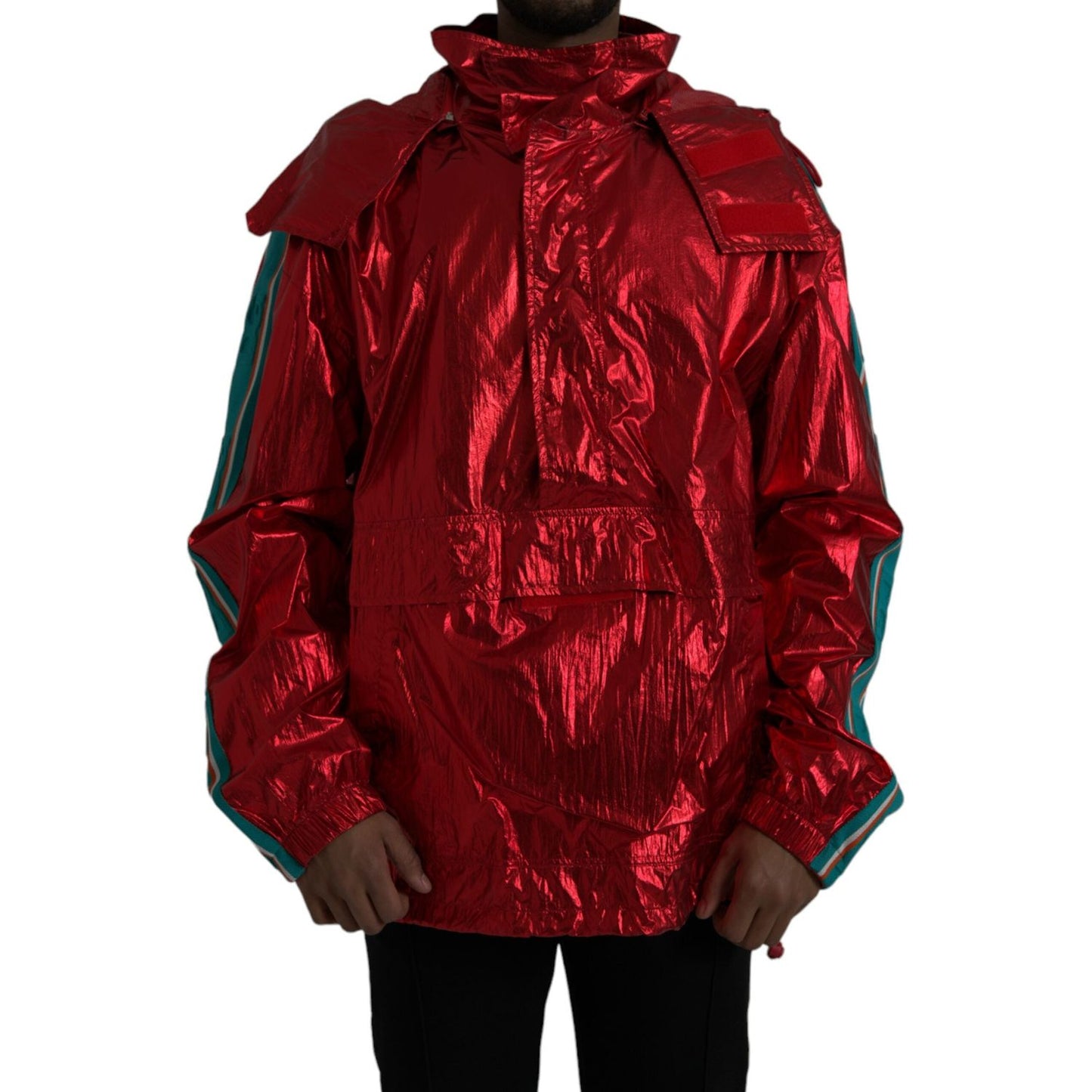 Dolce & Gabbana Red Nylon Hooded Pullover Sweatshirt Jacket Dolce & Gabbana Dark Red
