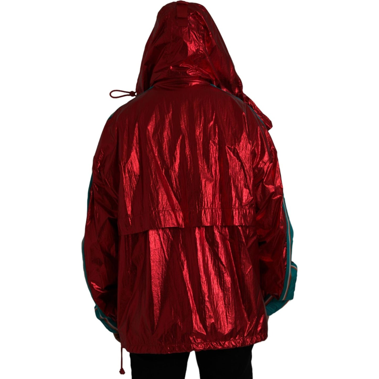 Dolce & Gabbana Red Nylon Hooded Pullover Sweatshirt Jacket Dolce & Gabbana Black