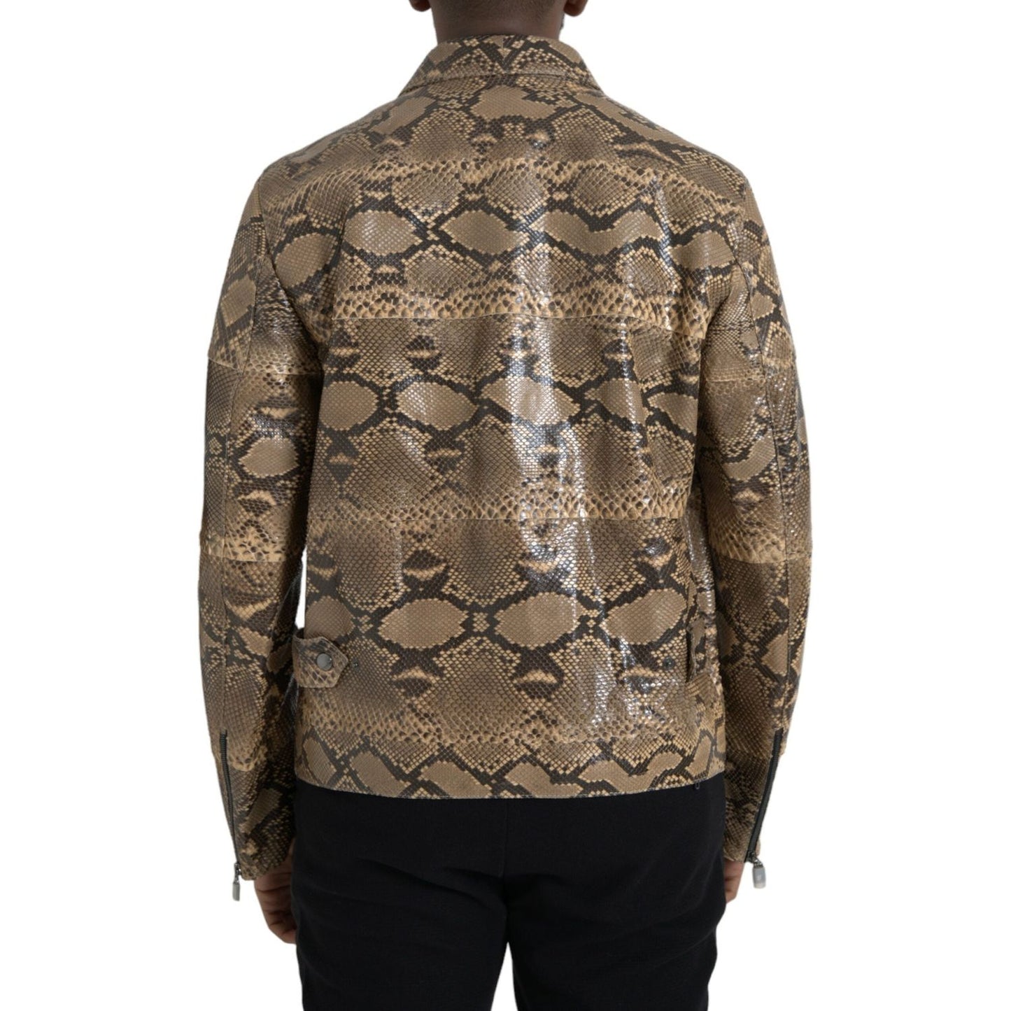 Dolce & Gabbana Beige Exotic Leather Biker Blouson Jacket Dolce & Gabbana Dim Gray