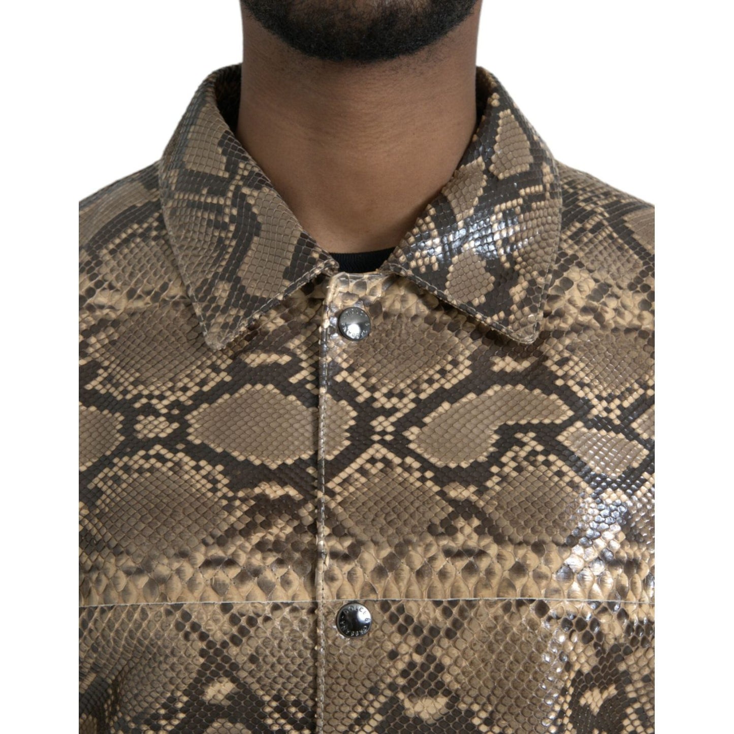 Dolce & Gabbana Beige Exotic Leather Biker Blouson Jacket Dolce & Gabbana Dim Gray