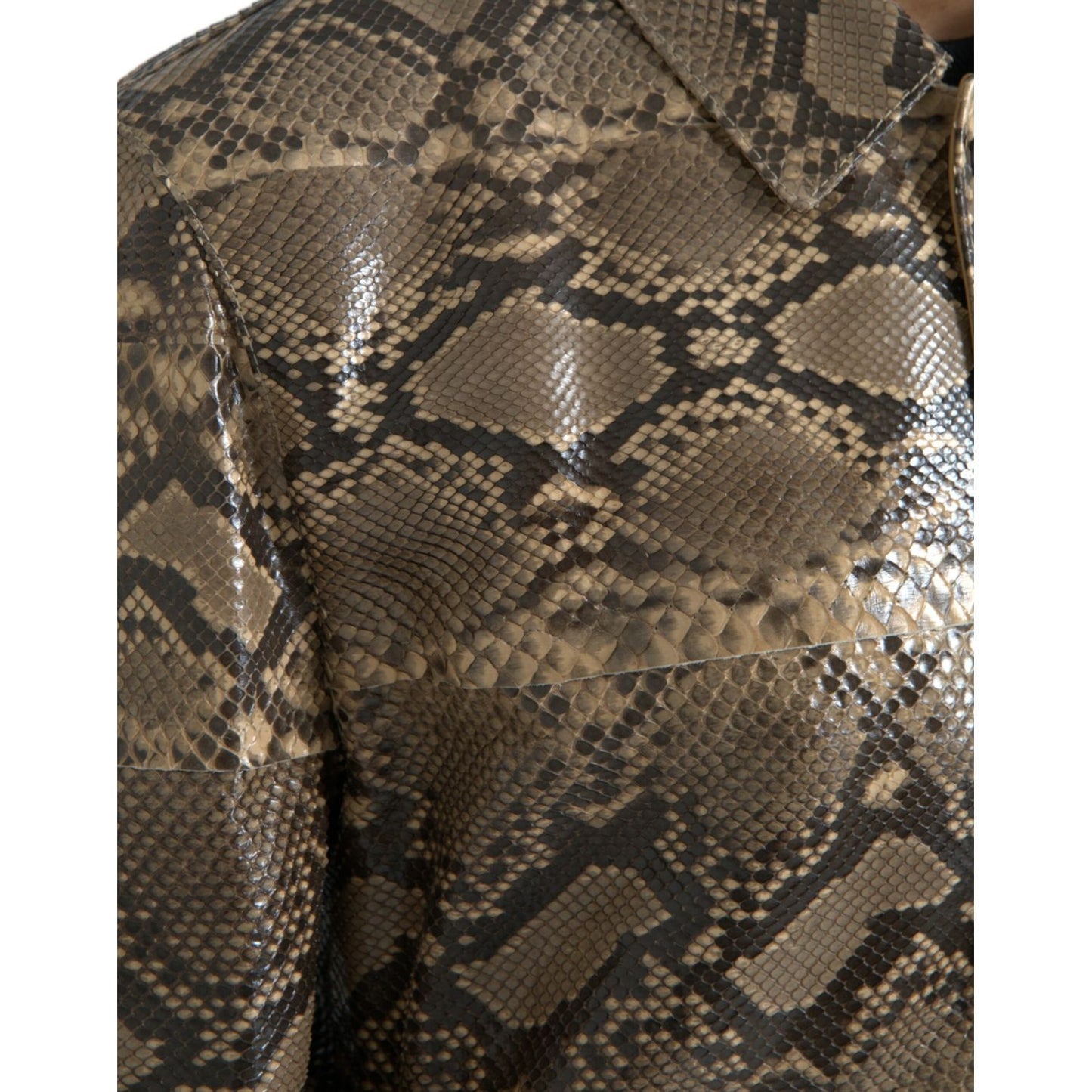 Dolce & Gabbana Beige Exotic Leather Biker Blouson Jacket Dolce & Gabbana Dark Slate Gray