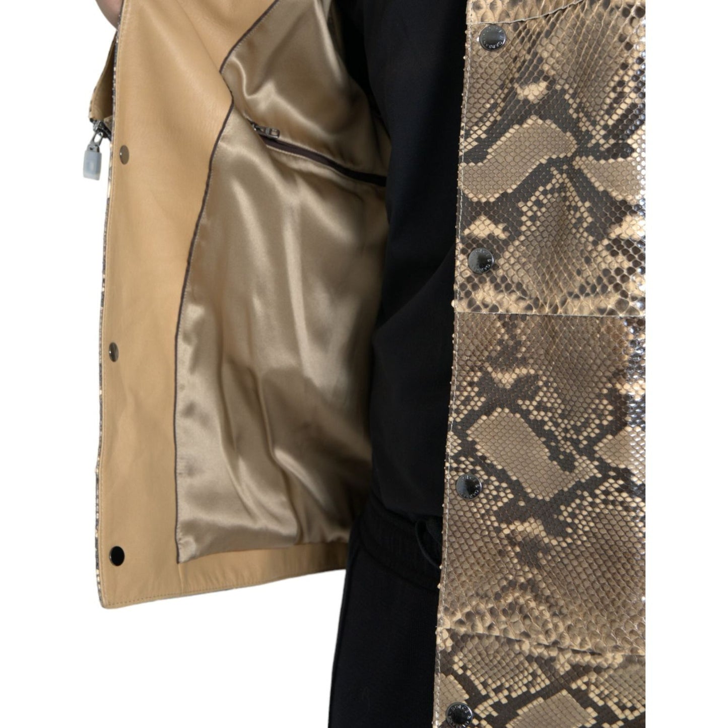 Dolce & Gabbana Beige Exotic Leather Biker Blouson Jacket Dolce & Gabbana Dim Gray