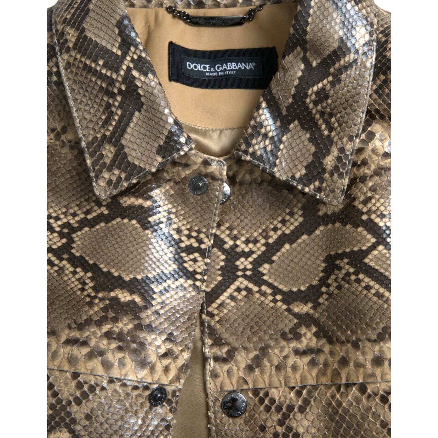 Dolce & Gabbana Beige Exotic Leather Biker Blouson Jacket Dolce & Gabbana Dim Gray