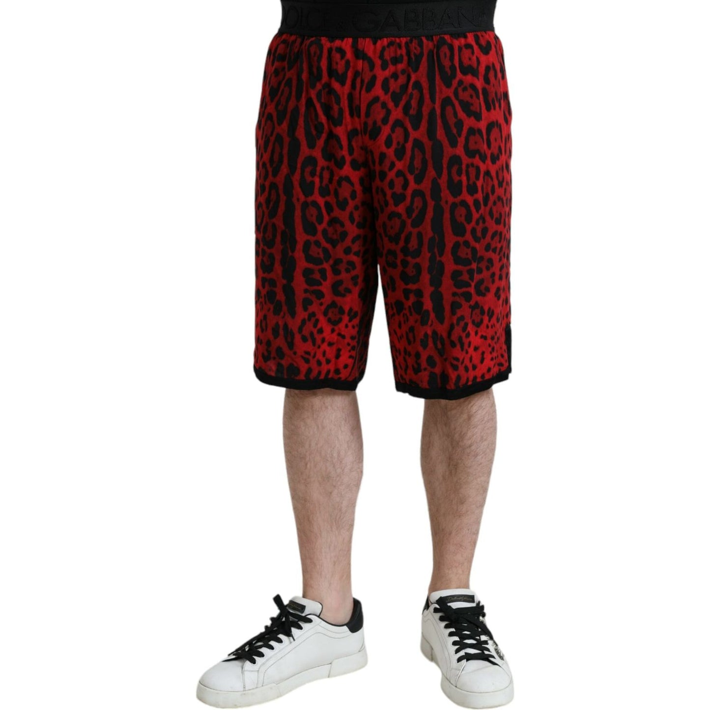 Dolce & Gabbana Red Leopard Print Viscose Bermuda Shorts Dolce & Gabbana Black