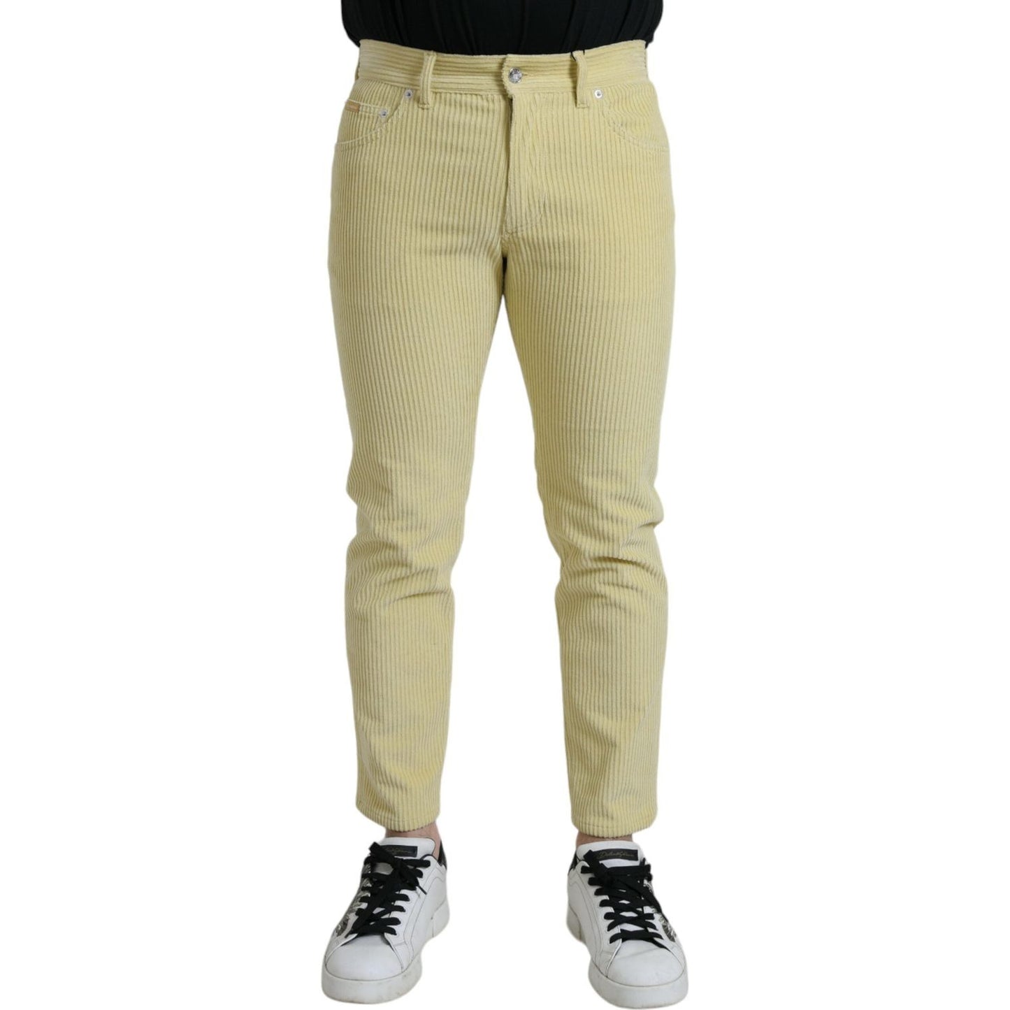 Dolce & Gabbana Yellow Corduroy Logo Plaque Skinny Denim Jeans Dolce & Gabbana Tan