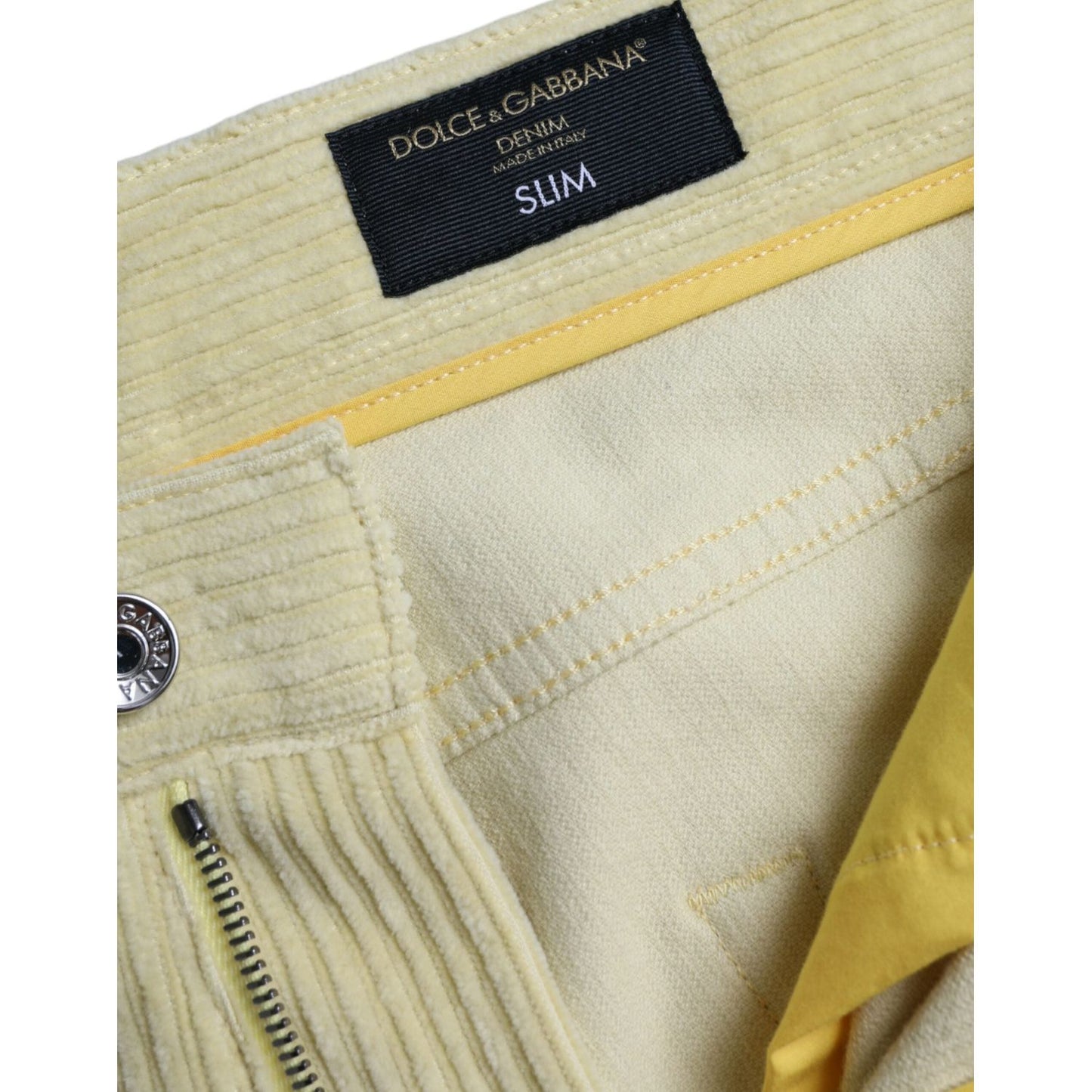 Dolce & Gabbana Yellow Corduroy Logo Plaque Skinny Denim Jeans Dolce & Gabbana Tan