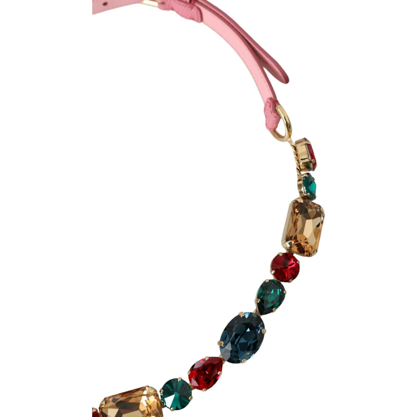 Dolce & Gabbana Pink Leather Crystal Chain Embellished Belt Dolce & Gabbana Gray