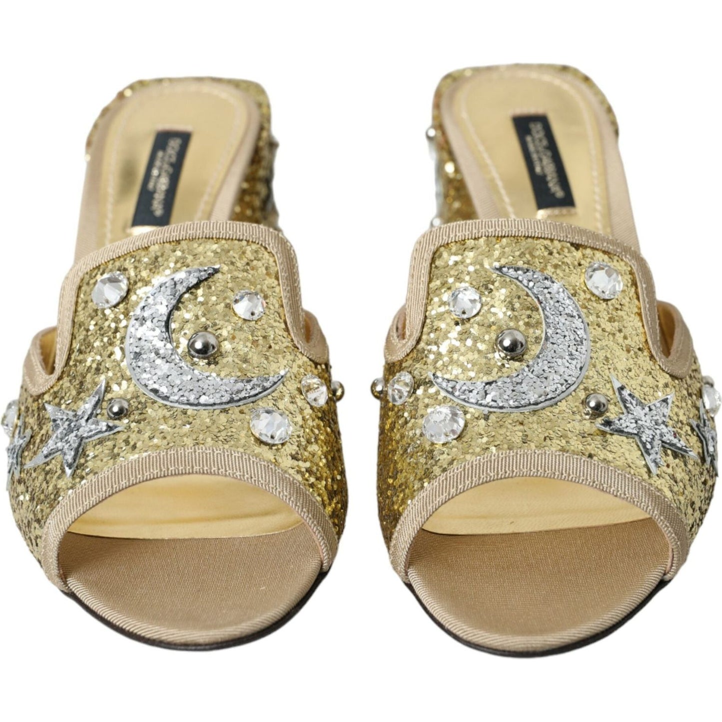 Dolce & Gabbana Gold Sequin Leather Heels Sandals Shoes Dolce & Gabbana Rosy Brown
