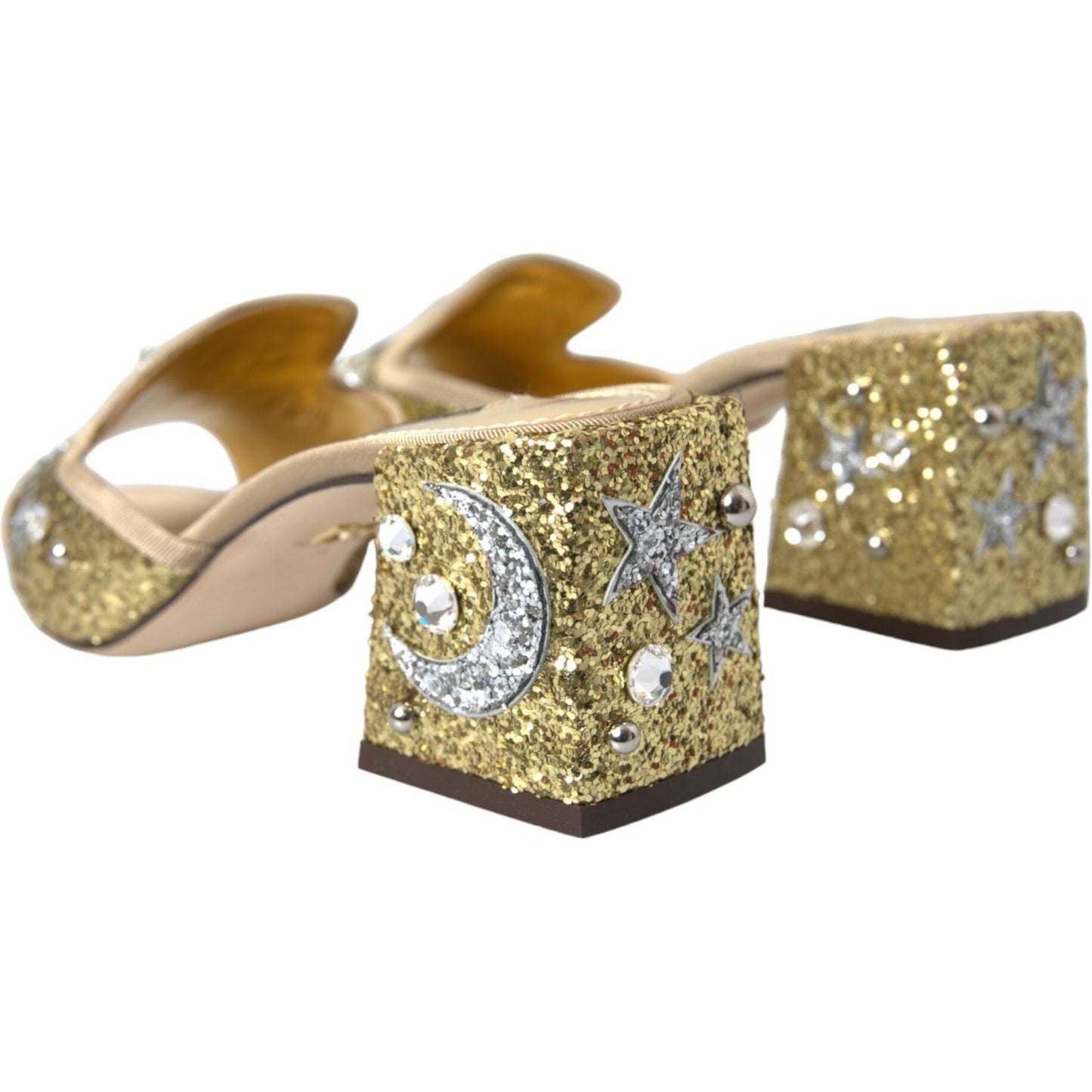 Dolce & Gabbana Gold Sequin Leather Heels Sandals Shoes Dolce & Gabbana Rosy Brown