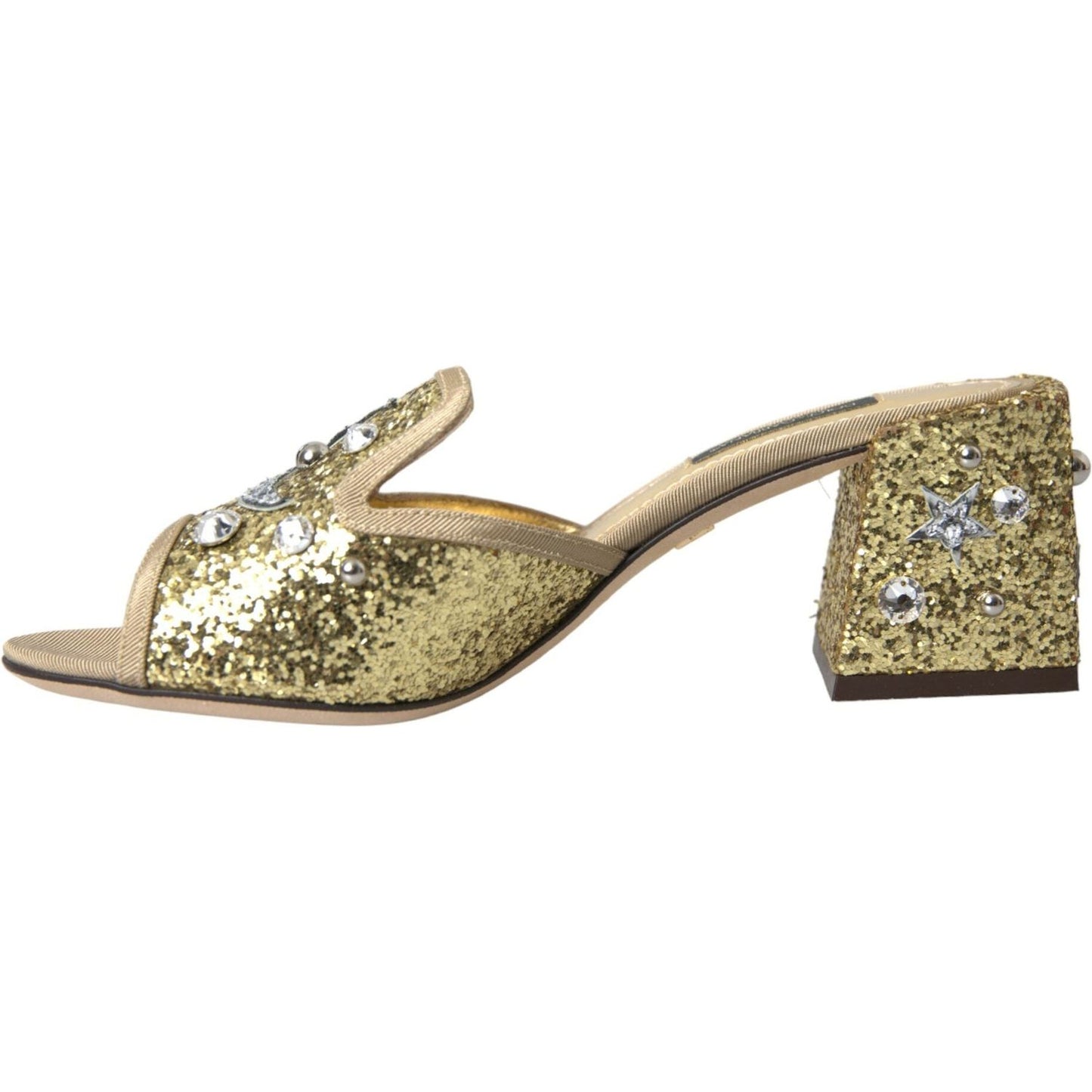 Dolce & Gabbana Gold Sequin Leather Heels Sandals Shoes Dolce & Gabbana Rosy Brown