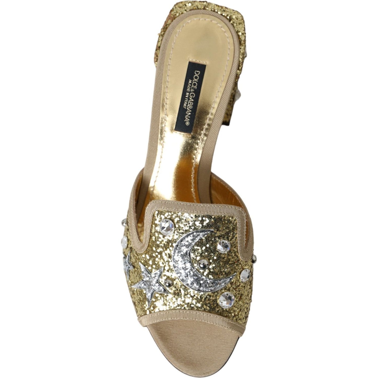 Dolce & Gabbana Gold Sequin Leather Heels Sandals Shoes Dolce & Gabbana Rosy Brown