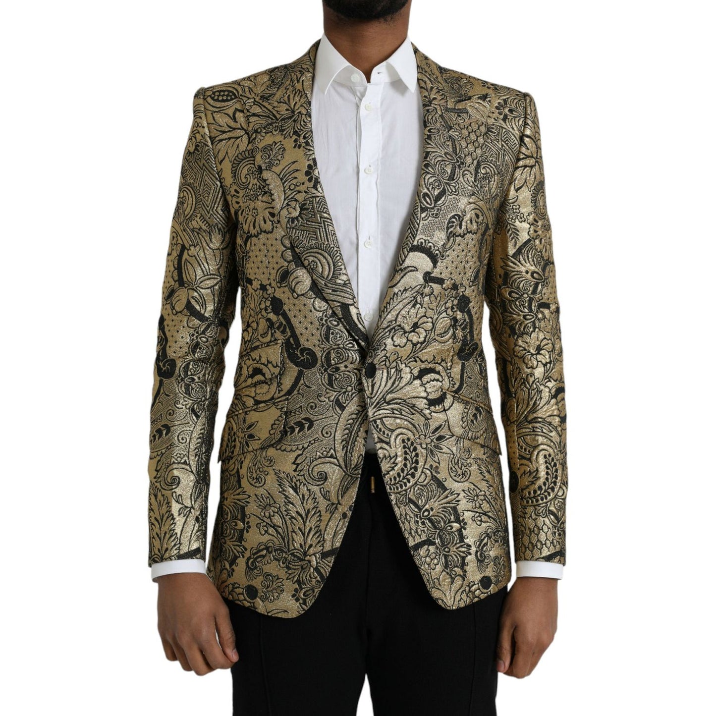 Dolce & Gabbana Gold SICILIA Jacquard Single Breasted Coat Blazer Dolce & Gabbana Dark Slate Gray