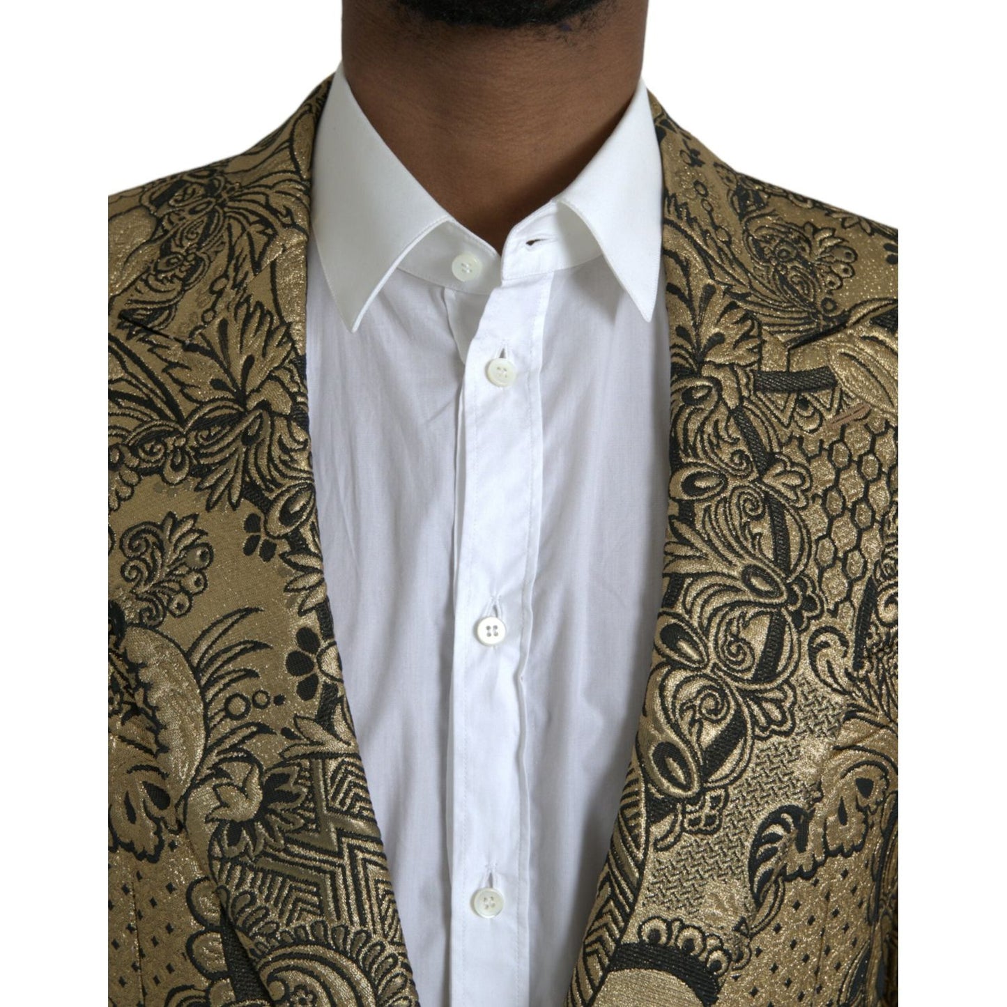 Dolce & Gabbana Gold SICILIA Jacquard Single Breasted Coat Blazer Dolce & Gabbana Dim Gray