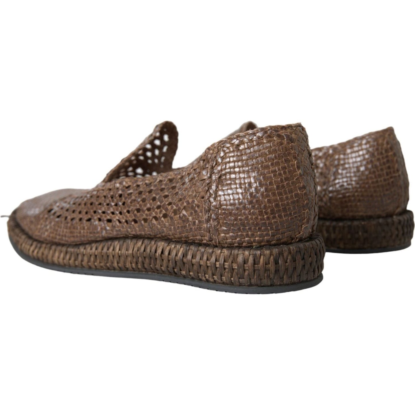Dolce & Gabbana Brown Woven Leather Loafers Casual Shoes Dolce & Gabbana Dark Olive Green
