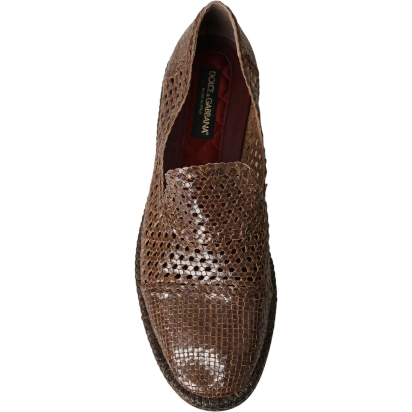 Dolce & Gabbana Brown Woven Leather Loafers Casual Shoes Dolce & Gabbana Dark Slate Gray