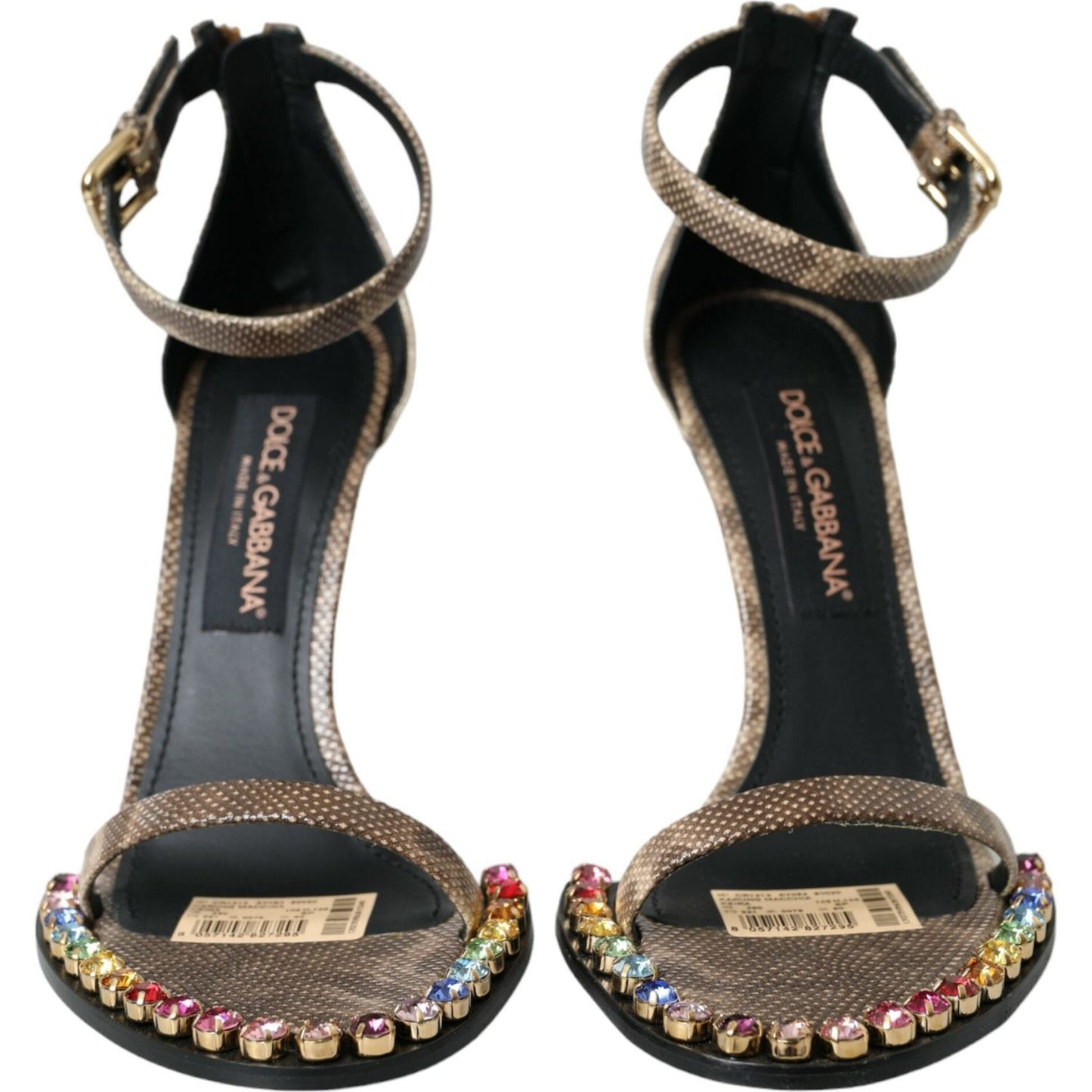 Dolce & Gabbana Brown Exotic Leather Crystal Sandals Shoes Dolce & Gabbana Dark Slate Gray