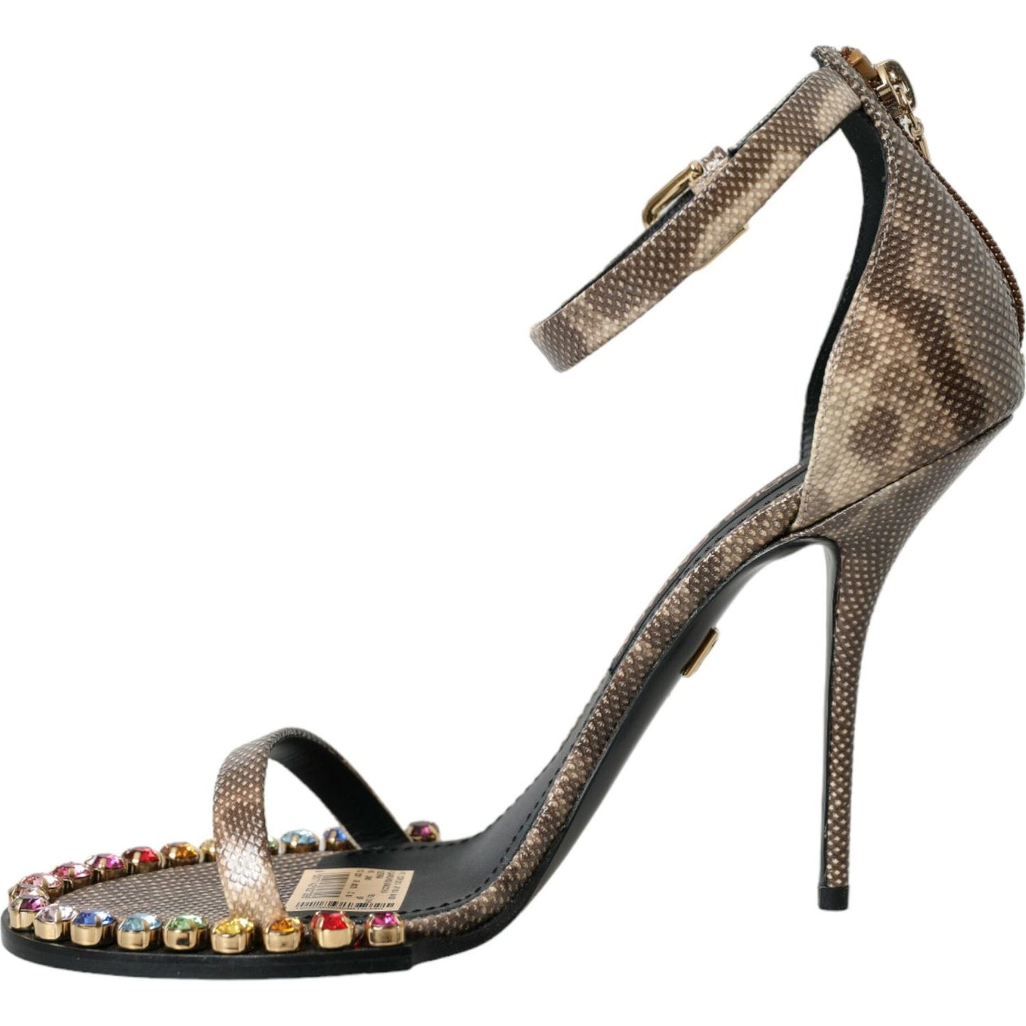 Dolce & Gabbana Brown Exotic Leather Crystal Sandals Shoes Dolce & Gabbana Dim Gray